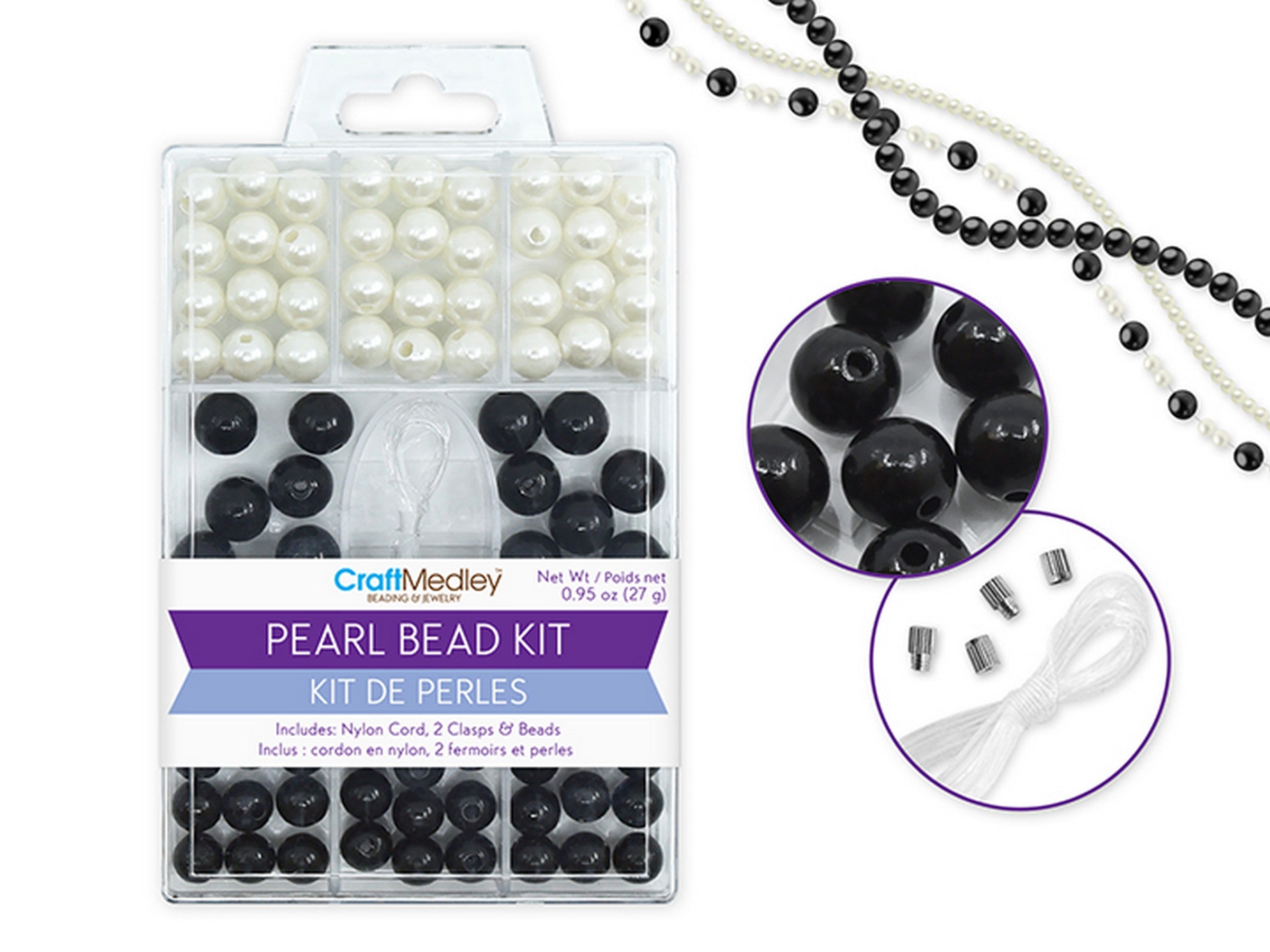 Beading and Jewelry Dyed Gloss Classic Pearl Bead Kit with Cord and Clasps 8 - 10mm  27g