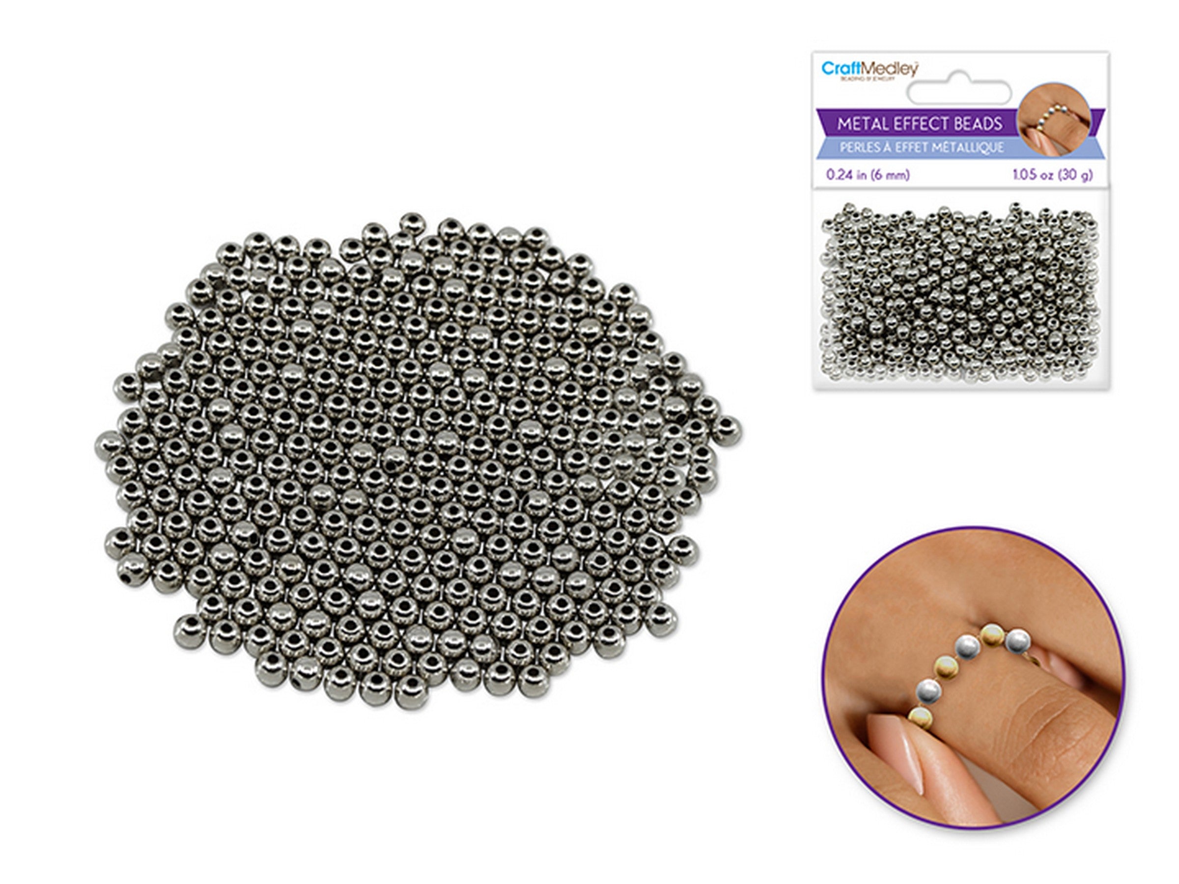 Accessoires Bijoux Perles Rondes à Effet Métal Lustré Titane 0.24po 30g