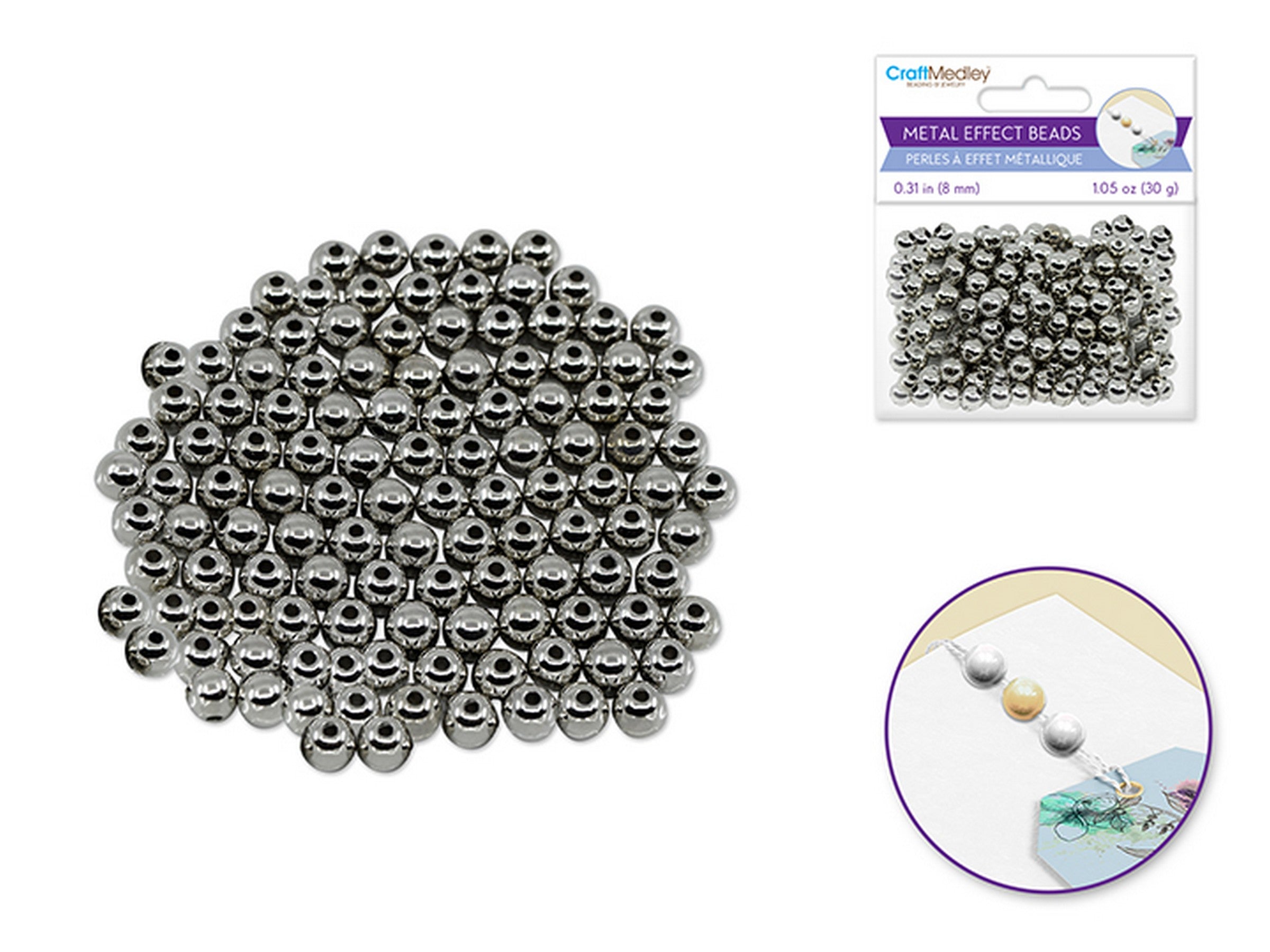Accessoires Bijoux Perles Rondes à Effet Métal Lustré Titane 0.31po 30g