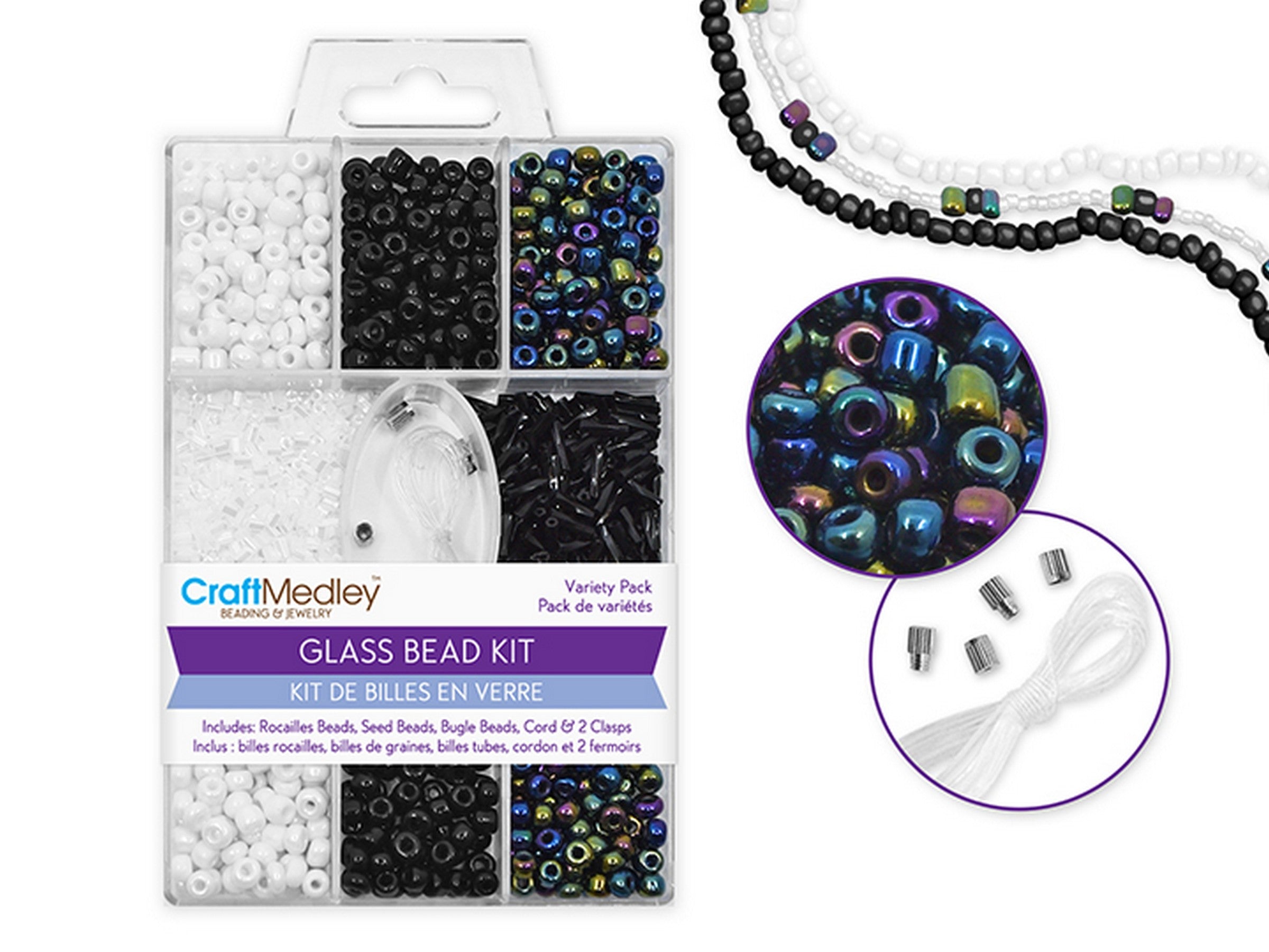 Beading and Jewelry Classic Glass Bead Kit - Rocailles/Seed/Bugles with Cord and Clasps 55g - 60g