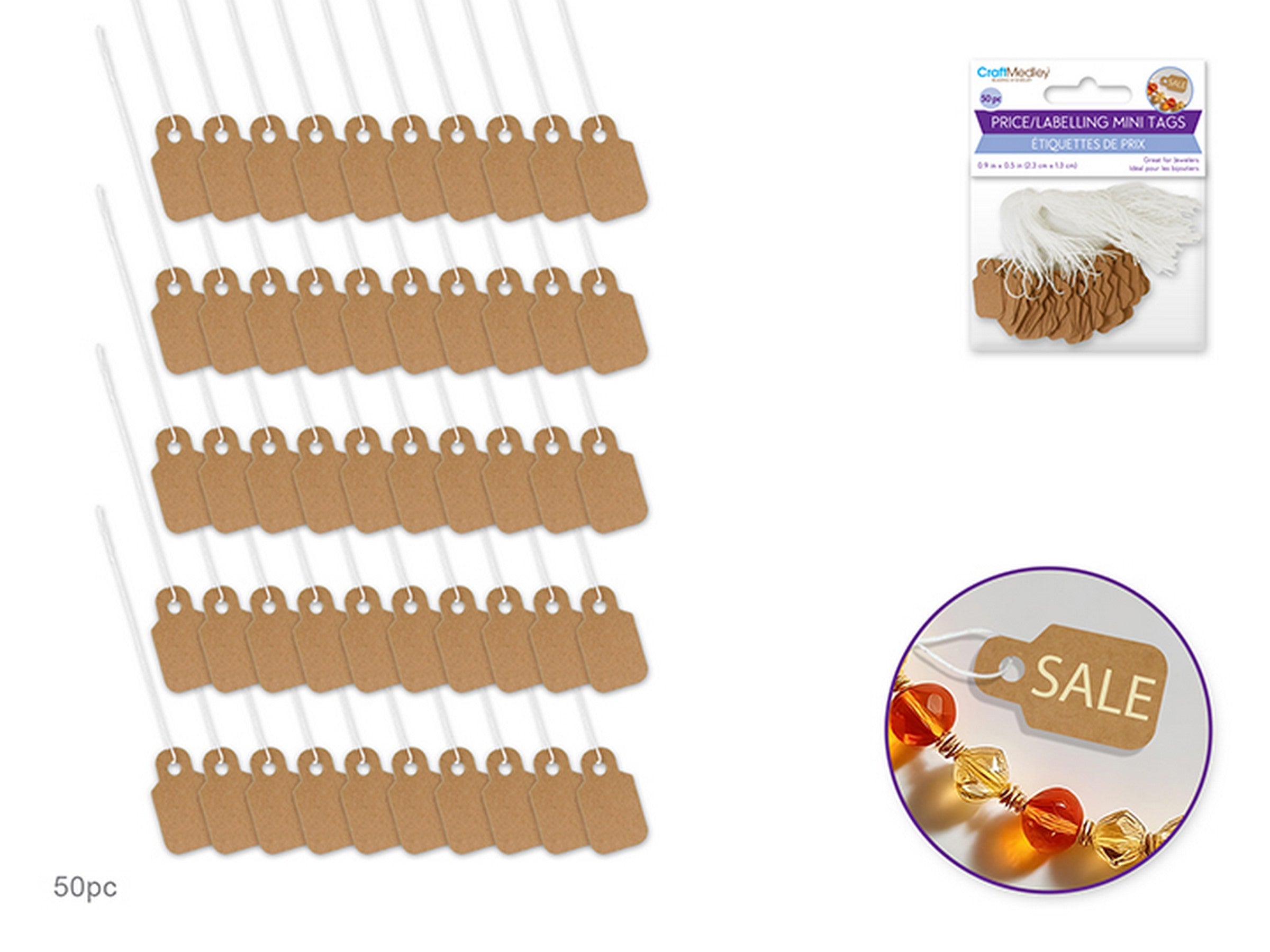 Beading and Jewelry 50 Mini Kraft Price/Label with String Tags 0.9x0.5in