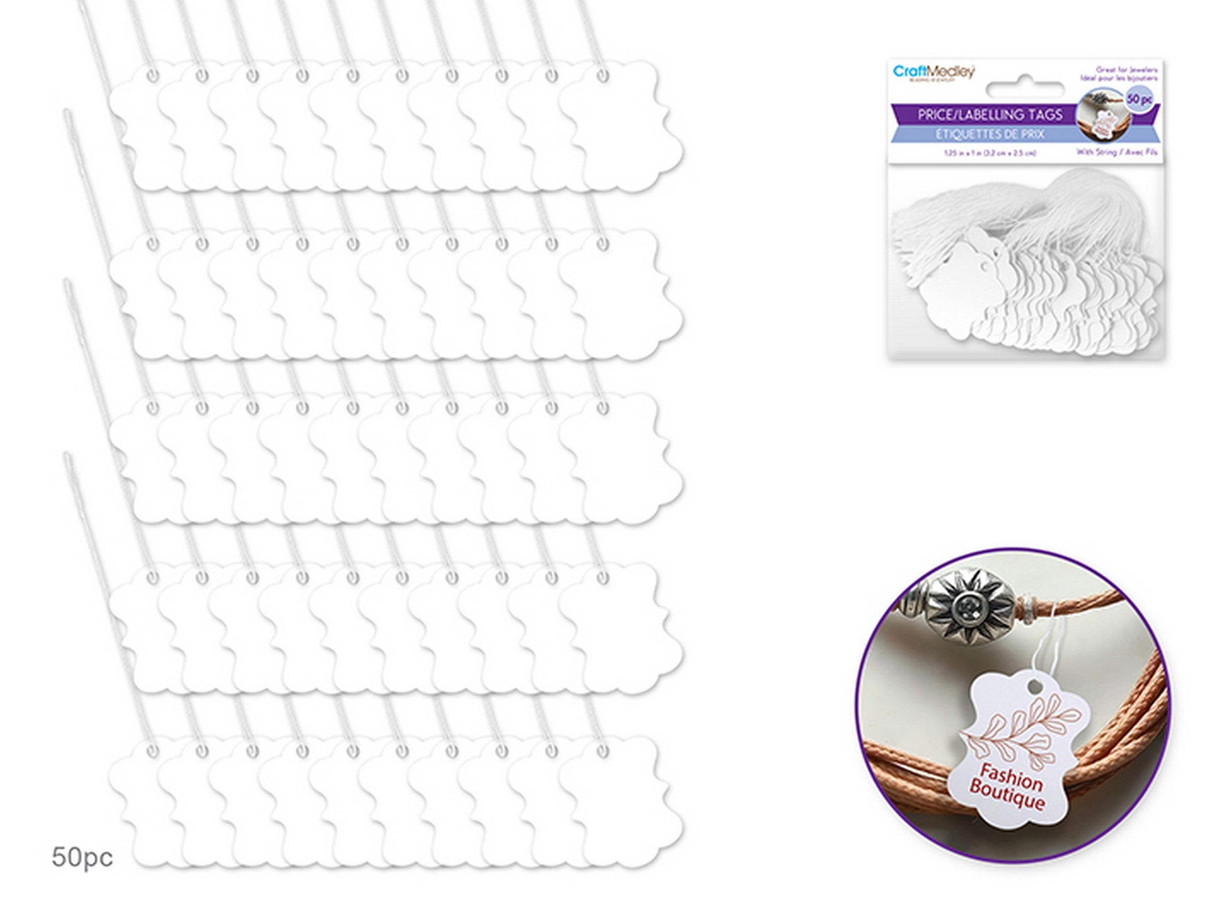 Beading and Jewelry 50 White Price/Label with String Tags 1x1.25in
