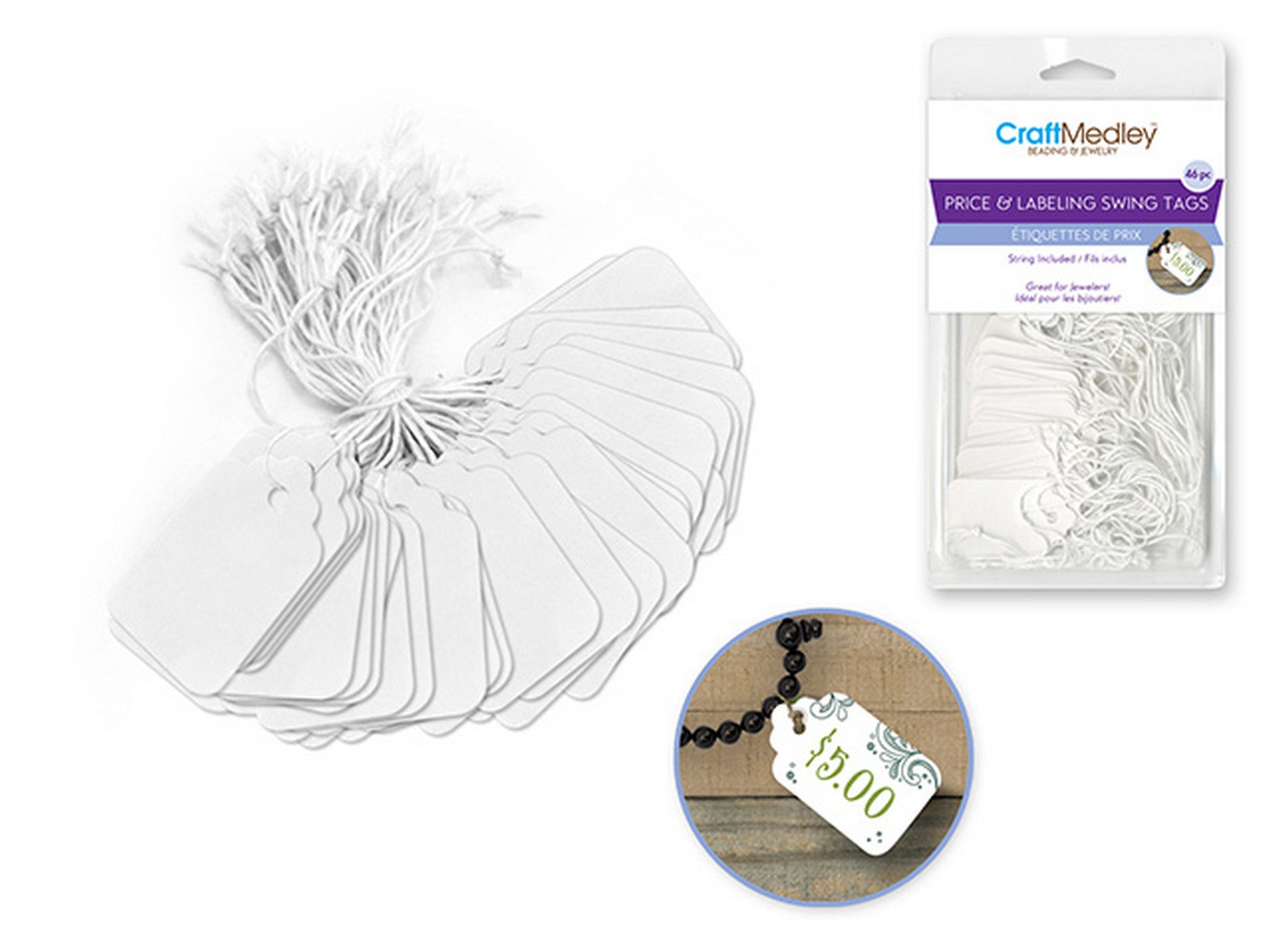 Beading and Jewelry 40 White Price and Labeling Swing Tags with Strings 1.75x1.1in
