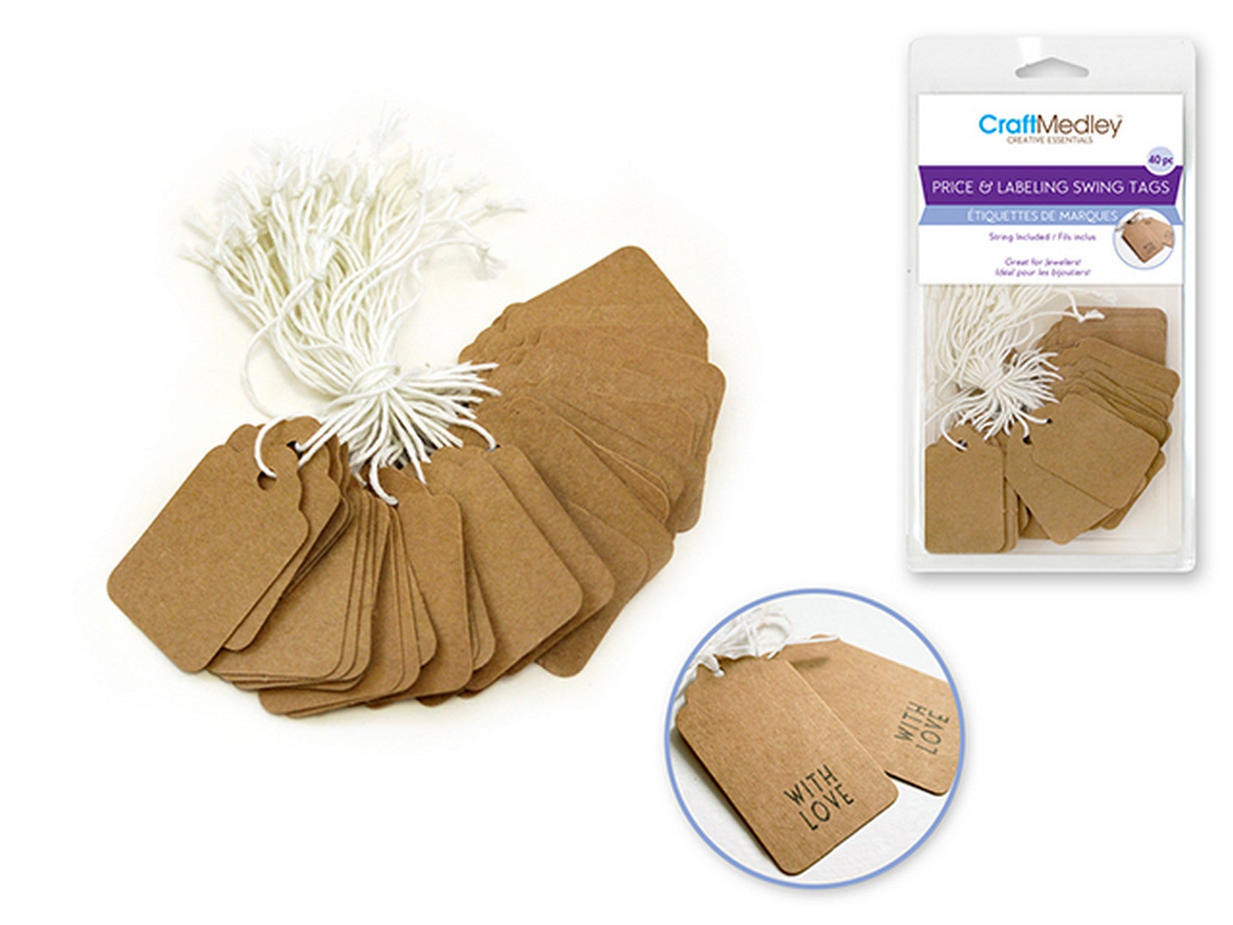 Beading and Jewelry 40 Kraft Price and Labeling Swing Tags with Strings 1.75x1.1in