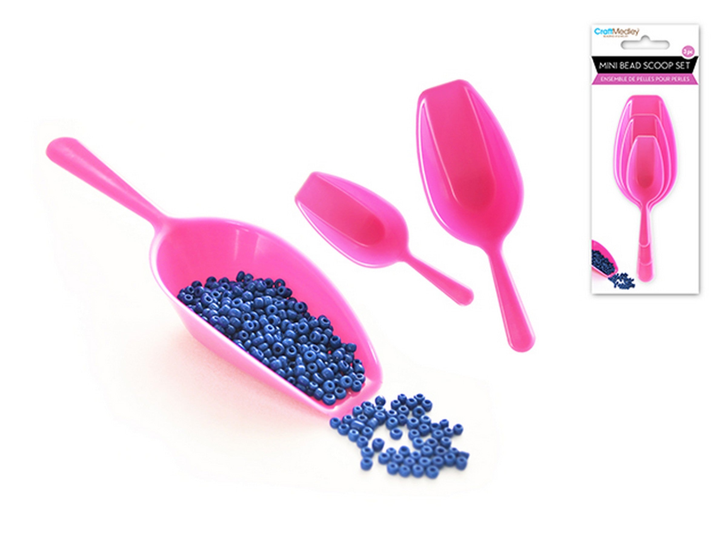 Beading and Jewelry 3pcs Mini Pink Bead Scoop Set - Plastic 2 to 3.9in
