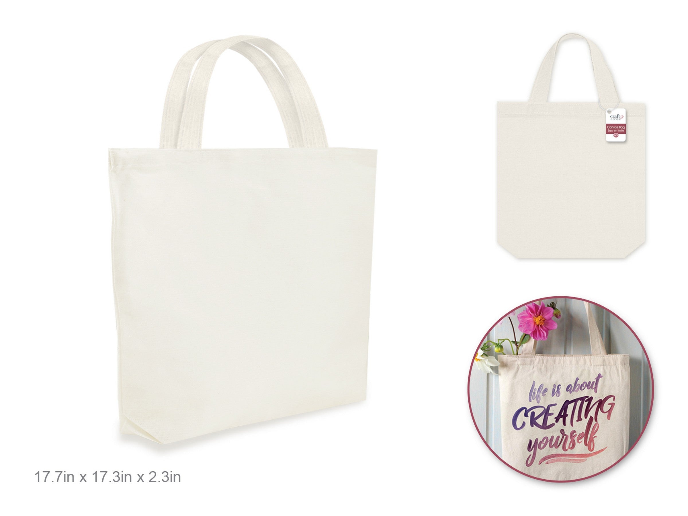 Craft Décor DIY Canvas Bag with Handles 17.7x17.3x2.3in