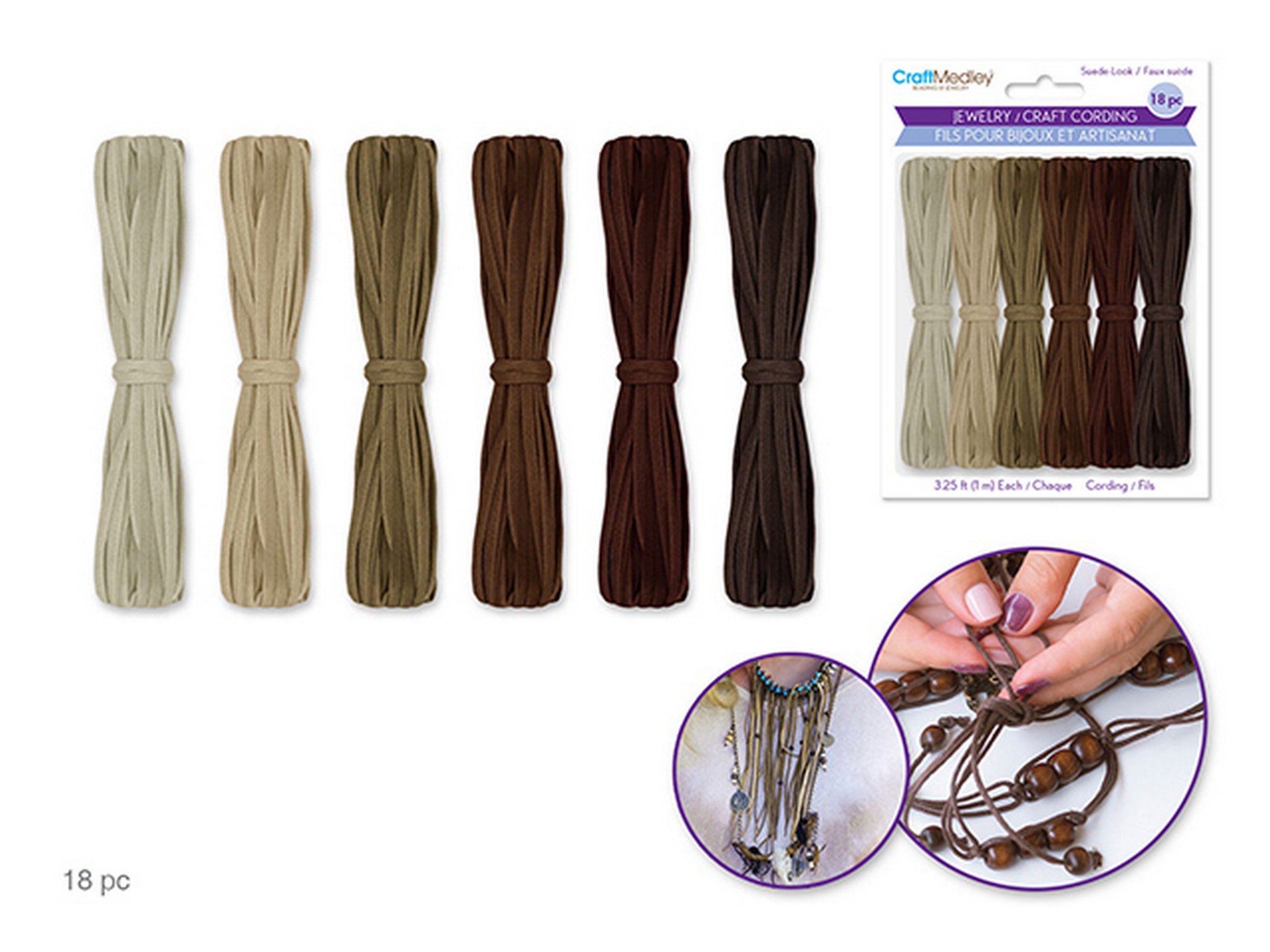 Craft Medley 18pcs Suede Jewelry Cording Brown 39in each