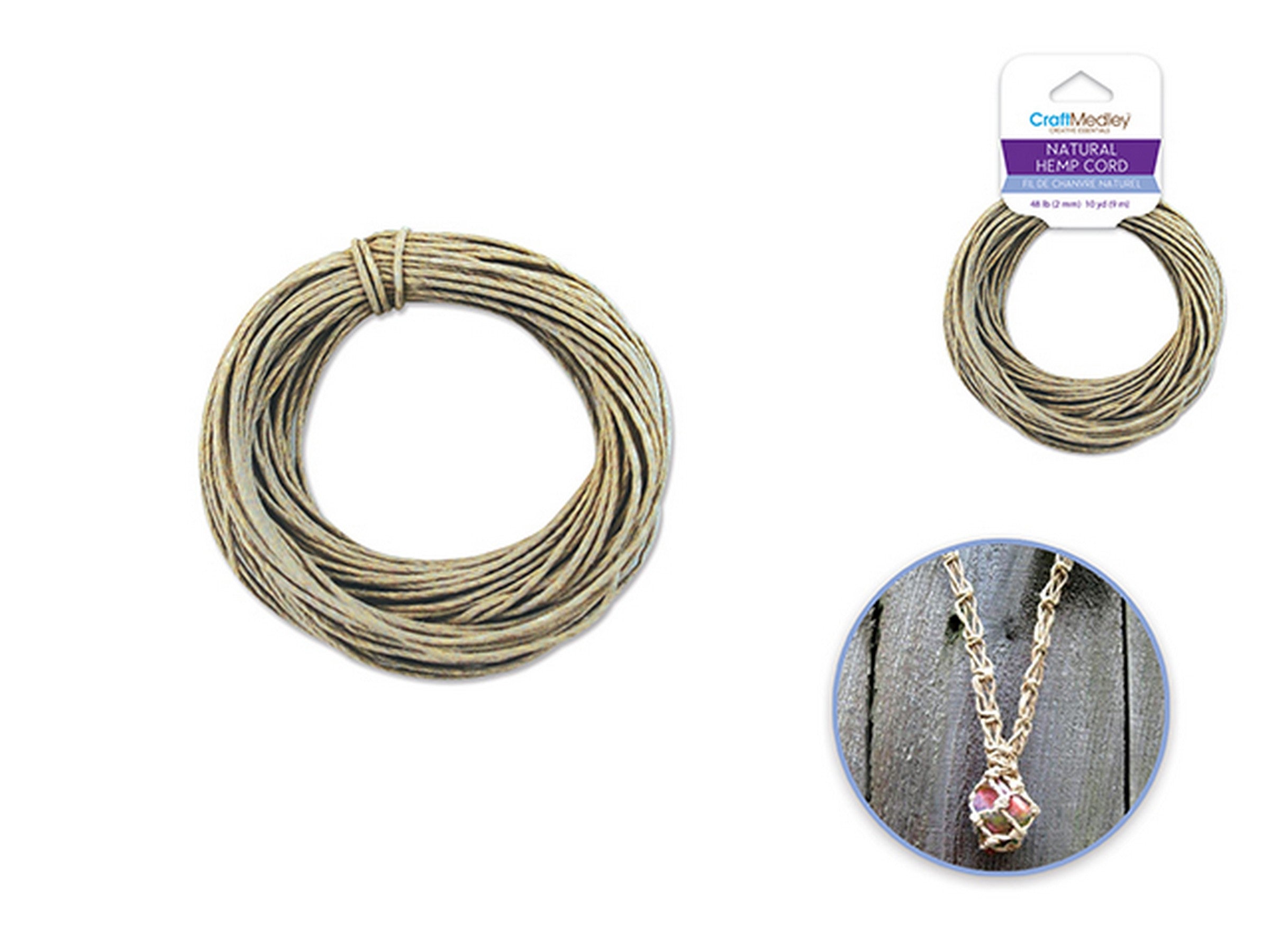 Beading and Jewelry Hemp Cord 100% Natural 48lb (2mm) 10yds (9m)