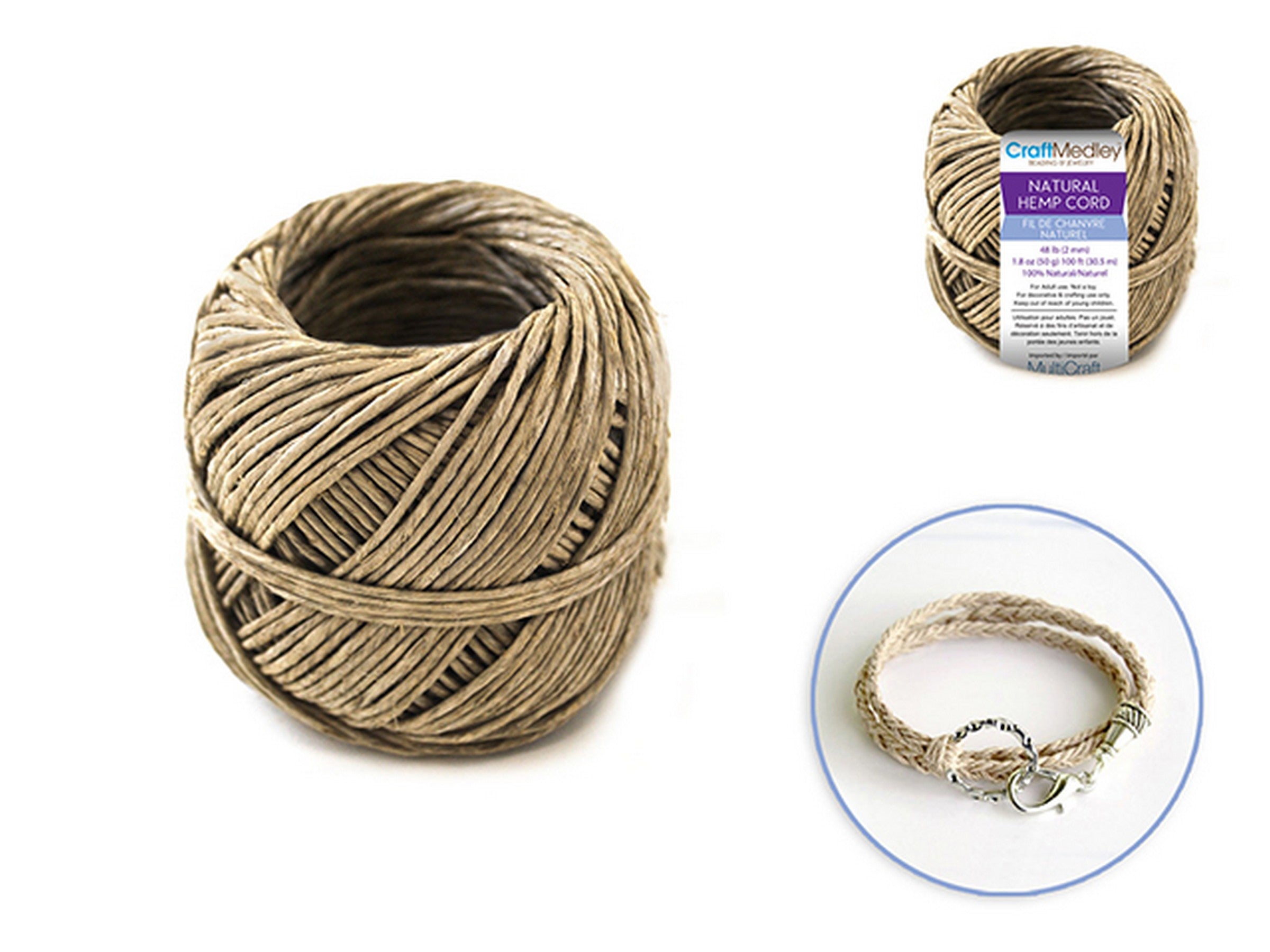 Beading and Jewelry Hemp Cord 100% Natural 48lb (2mm) 100ft (30.5m)