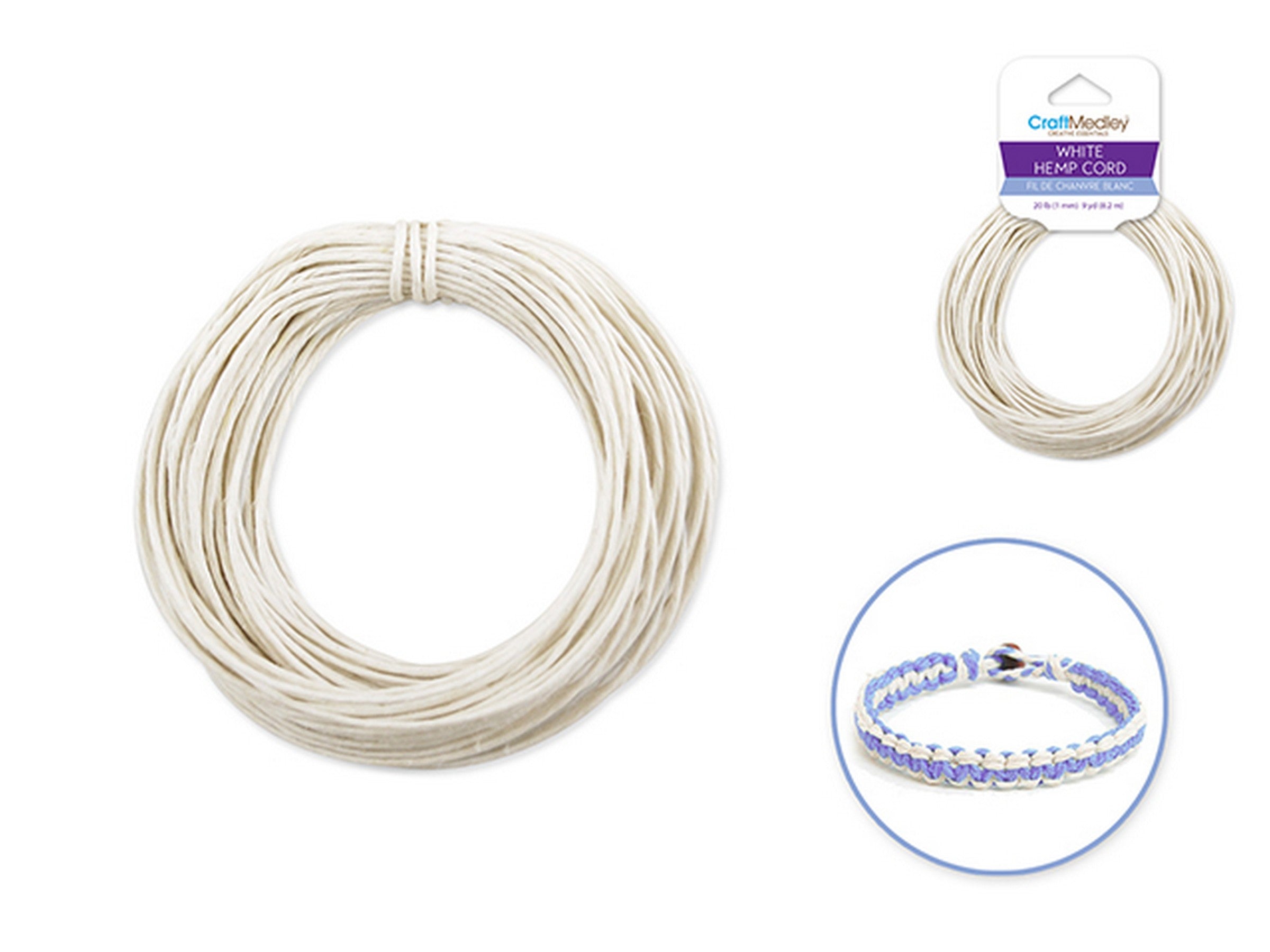 Beading and Jewelry Hemp Cord 100% Natural 20lb (1mm) White 9yds (8.2m)
