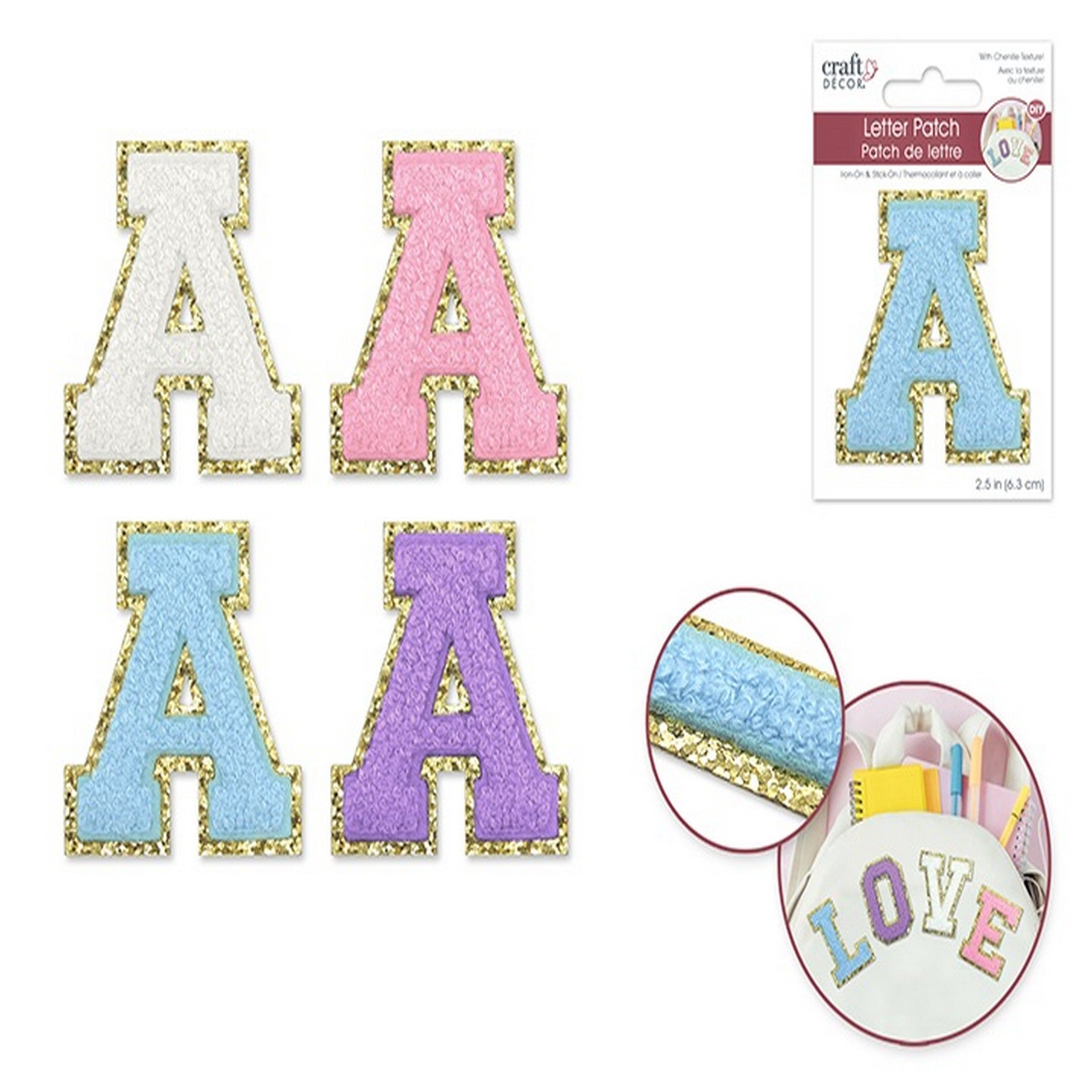Craft Décor Iron-on 3D Chenille Letter A/Sticker Patch 2.5in  VRT