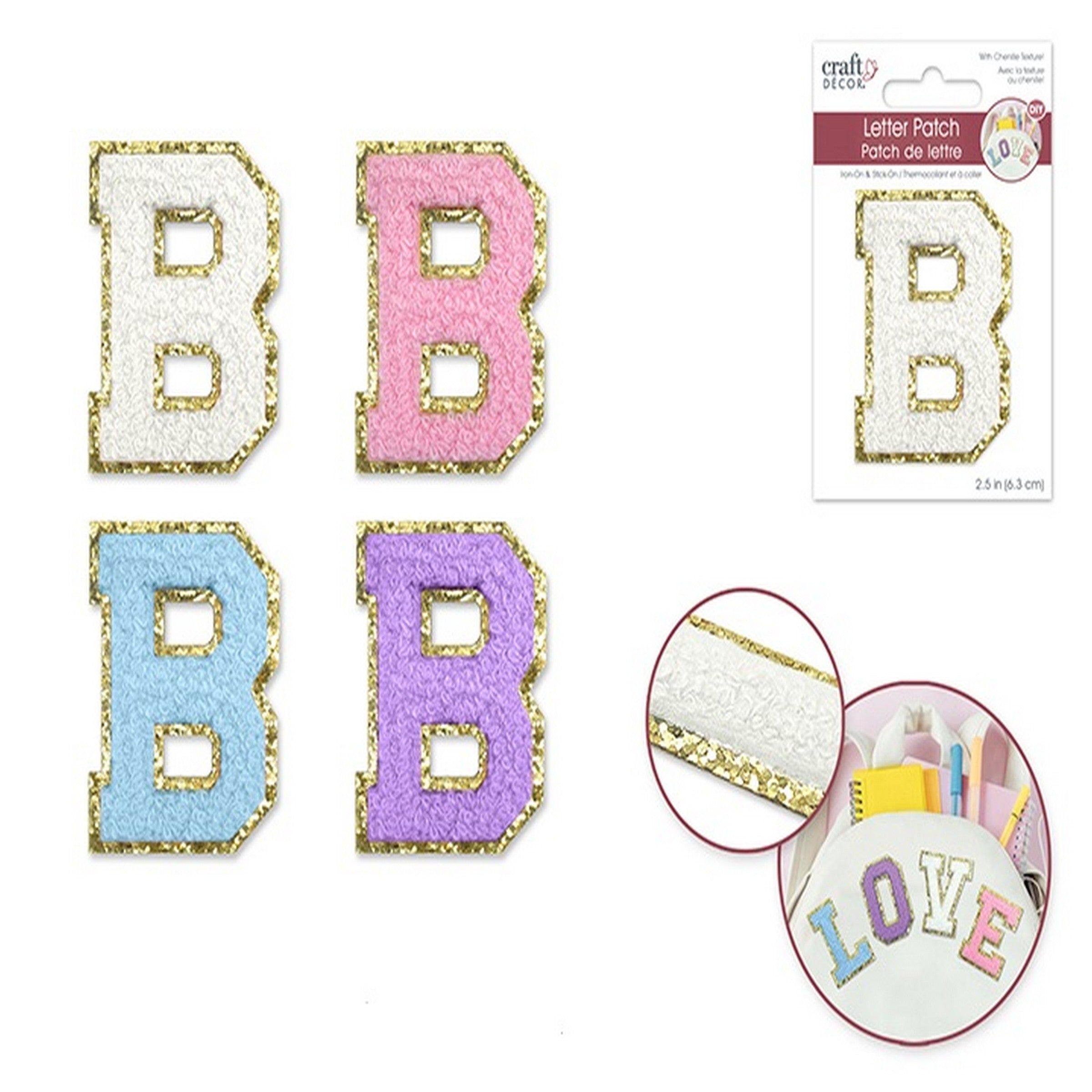 Craft Décor Iron-on 3D Chenille Letter B/Sticker Patch 2.5in  VRT