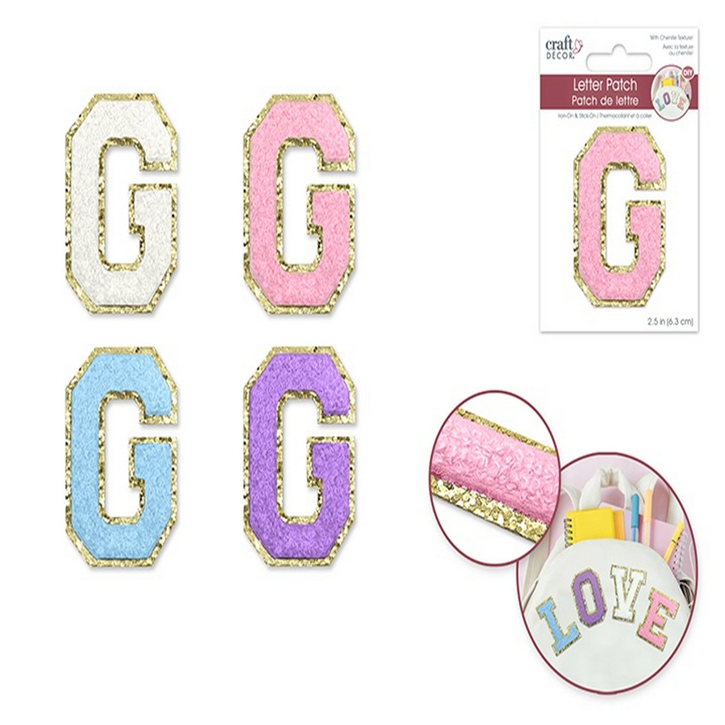 Craft Décor Iron-on 3D Chenille Letter G/Sticker Patch 2.5in  VRT 