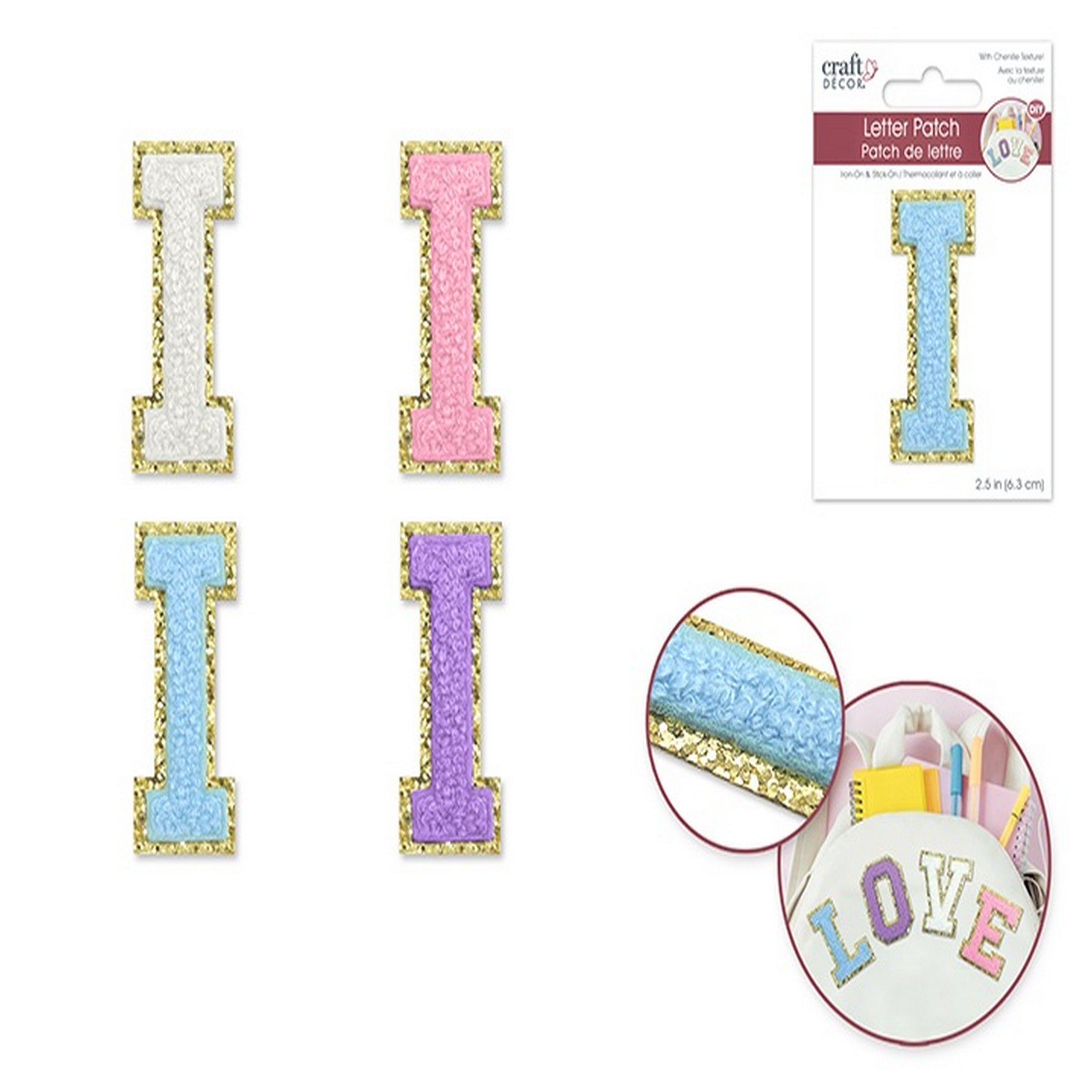 Craft Décor Iron-on 3D Chenille Letter I/Sticker Patch 2.5in  VRT 