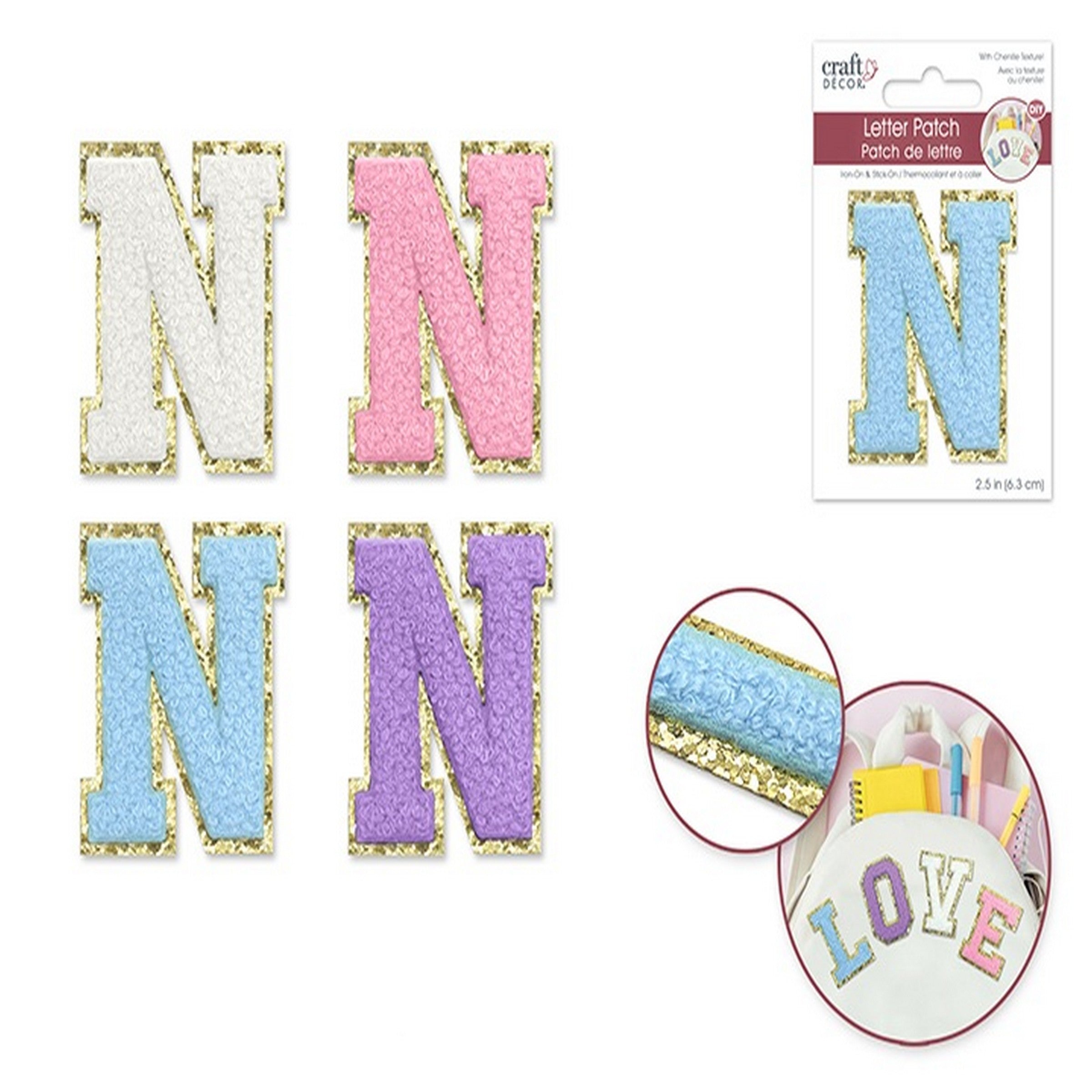 Craft Décor Iron-on 3D Chenille Letter N/Sticker Patch 2.5in  VRT