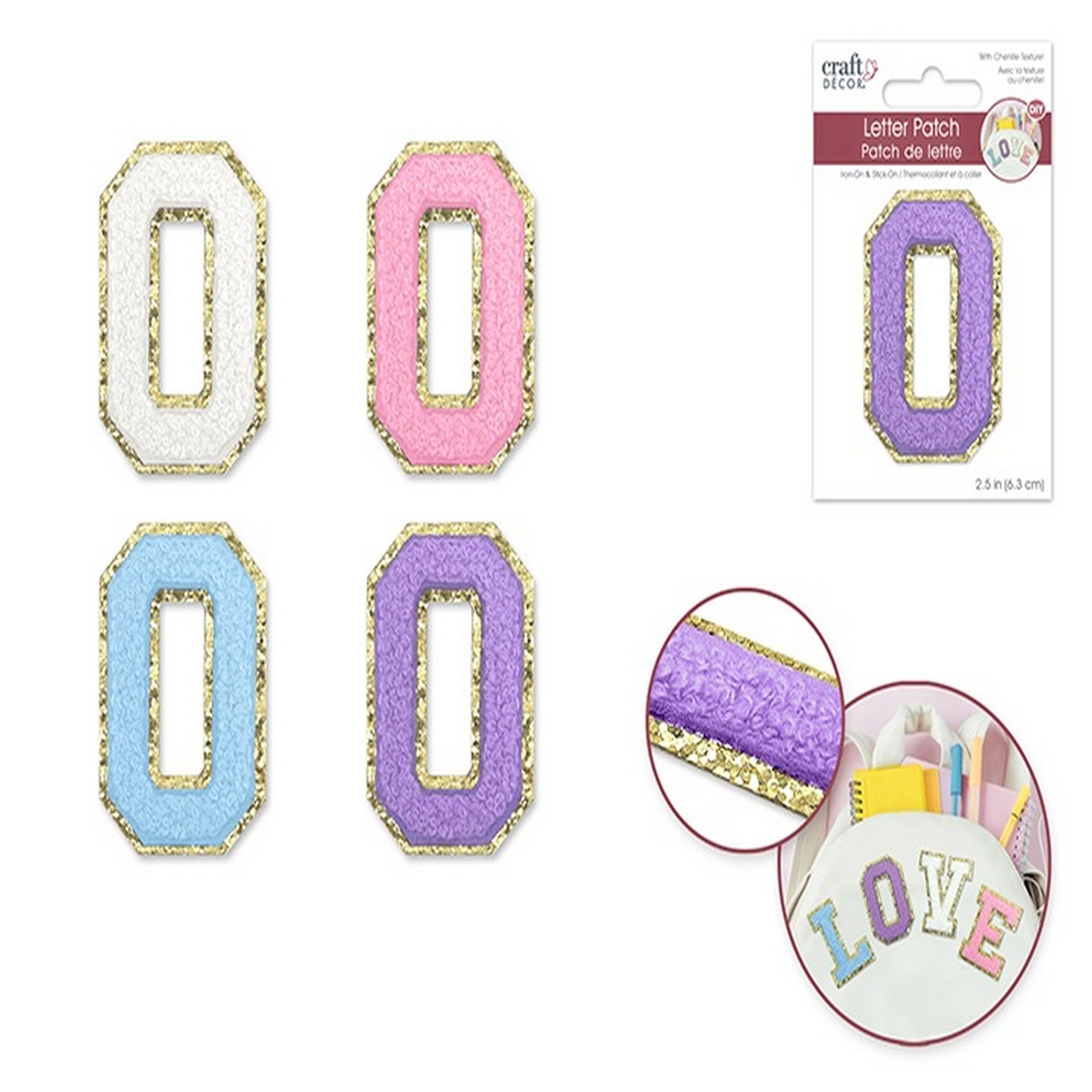 Craft Décor Iron-on 3D Chenille Letter O/Sticker Patch 2.5in  VRT