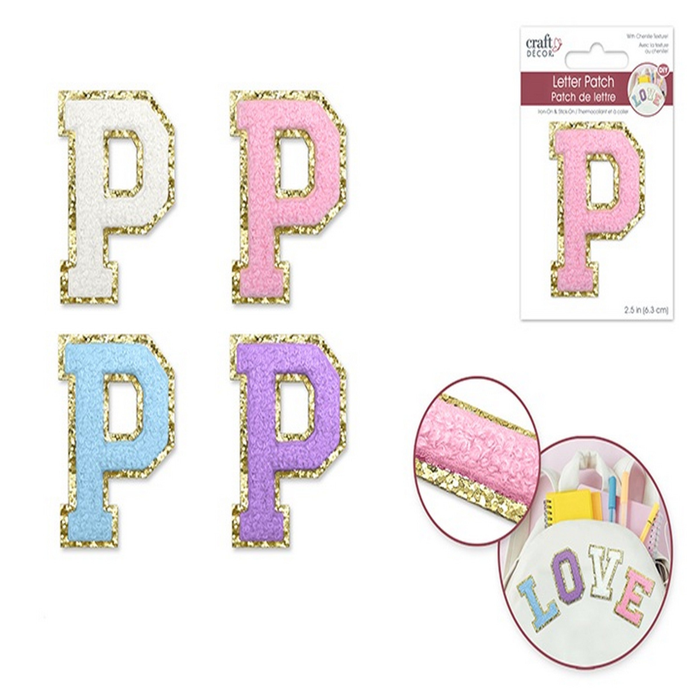Craft Décor Iron-on 3D Chenille Letter P/Sticker Patch 2.5in  VRT