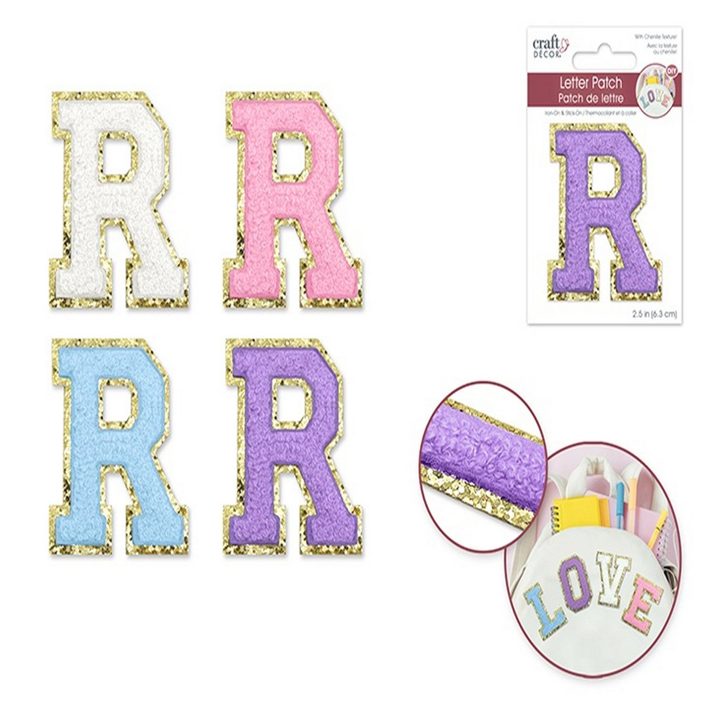 Craft Décor Iron-on 3D Chenille Letter R/Sticker Patch 2.5in  VRT