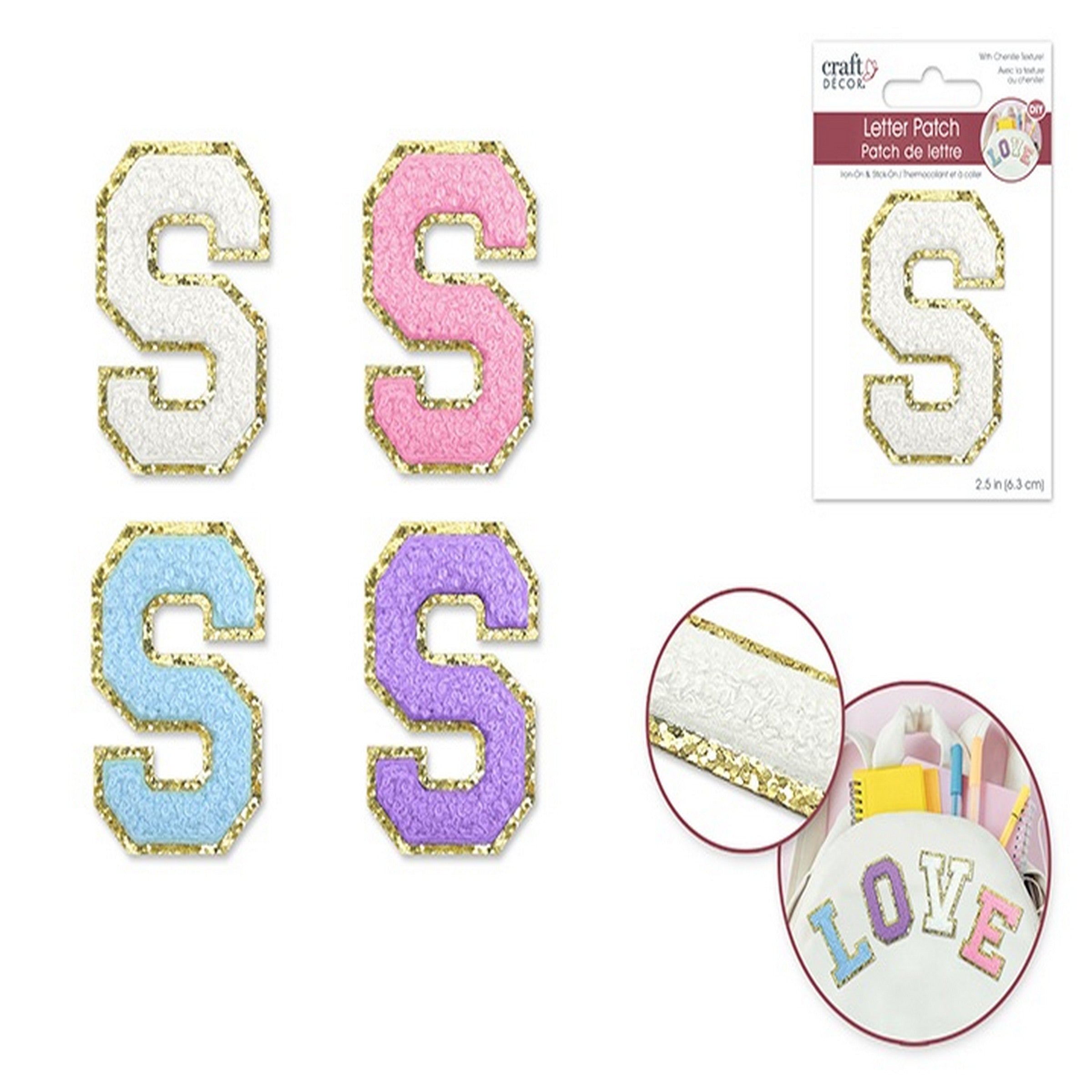 Craft Décor Iron-on 3D Chenille Letter S/Sticker Patch 2.5in  VRT