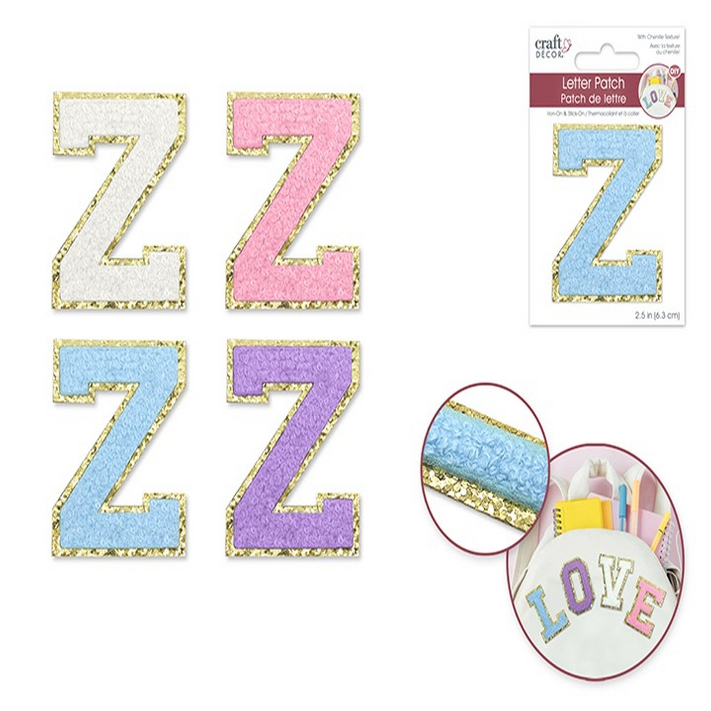 Craft Décor Iron-on 3D Chenille Letter Z/Sticker Patch 2.5in  VRT