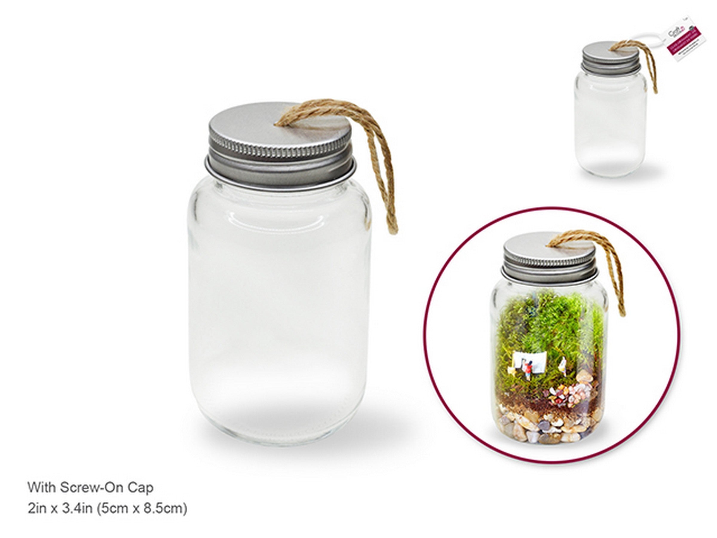 Craft Décor Glass Jar Ornament with Screw-on Cap 2x3.4in