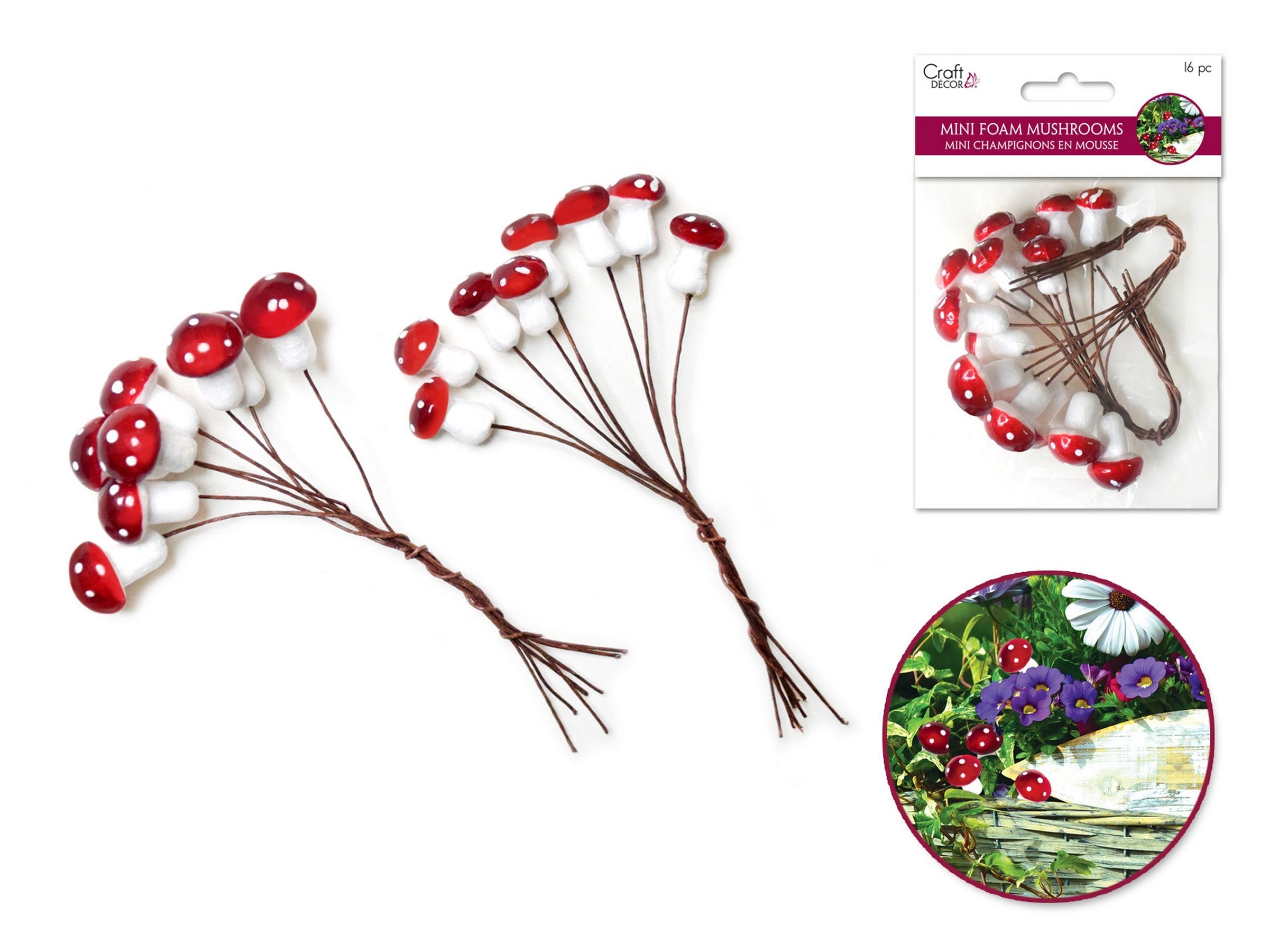 Craft Décor 16 Mini Foam Mushroom Picks 0.4in - 0.6in