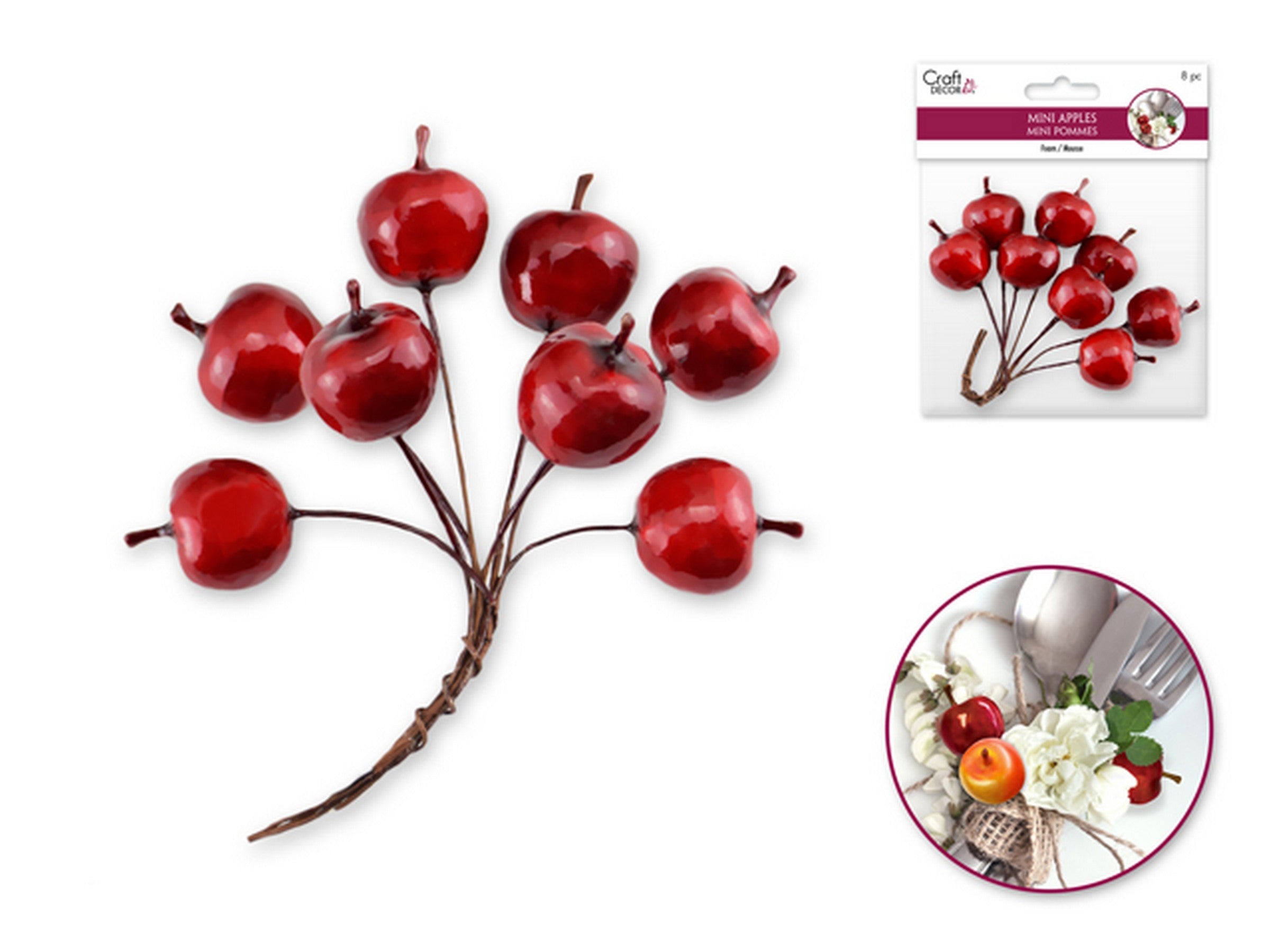 Craft Décor 8 Mini Red Apples 0.79in