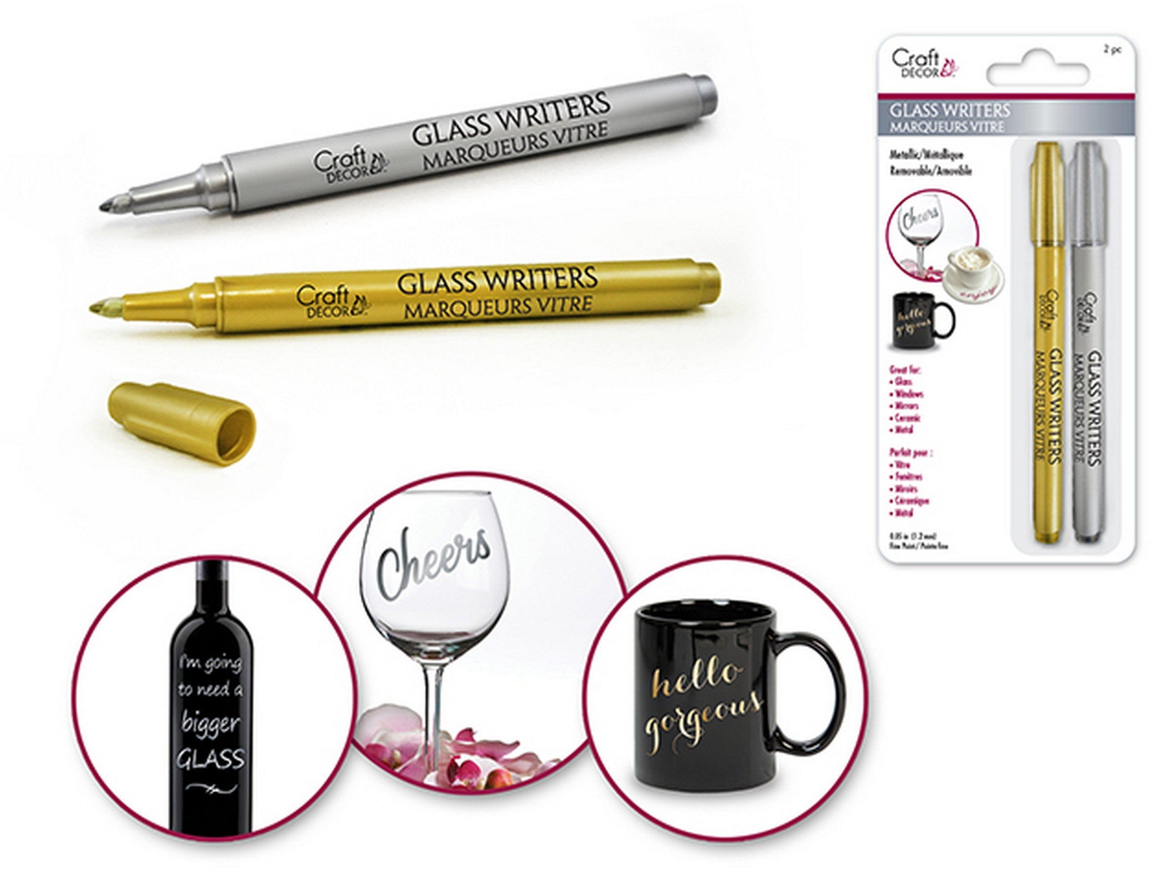 Craft Décor 2 Glass Writers Gold and Silver 0.05in (1.2mm)
