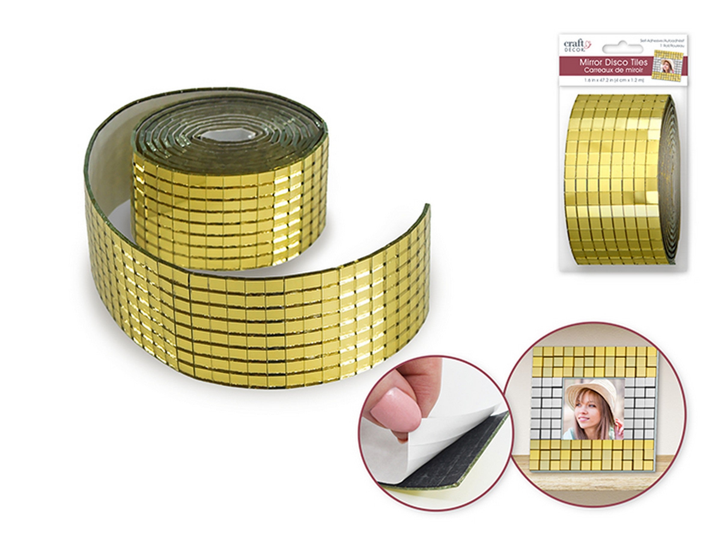 Craft Décor Gold Mirror Tiles Disco Sticker Roll - 5mm Tile 1.6x47.2in
