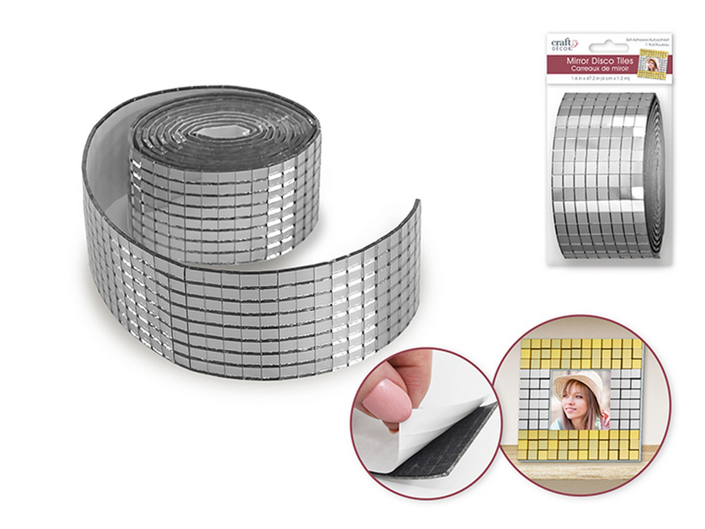 Craft Décor Clear Mirror Tiles Disco Sticker Roll - 5mm Tile 1.6x47.2in