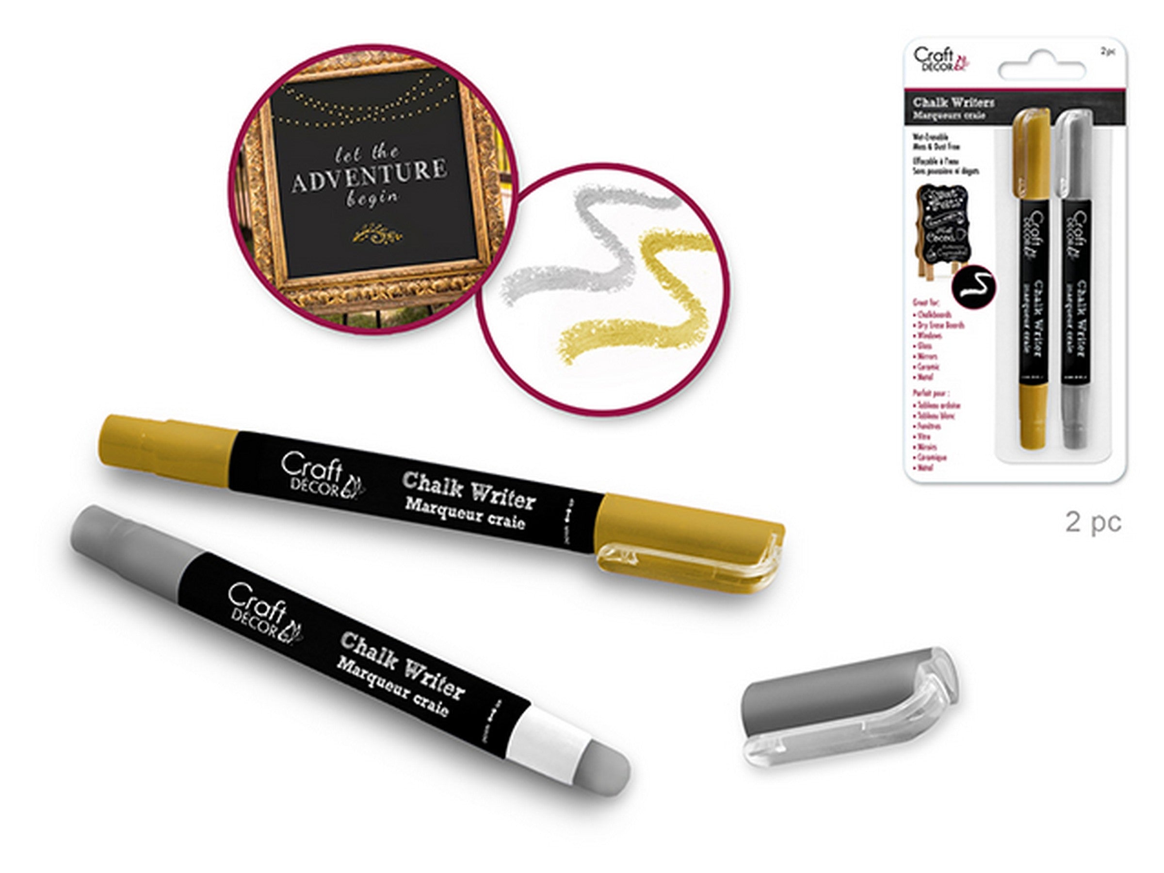 Craft Décor 2 Wet-Erasable Chalk Writers - Gold and Silver 