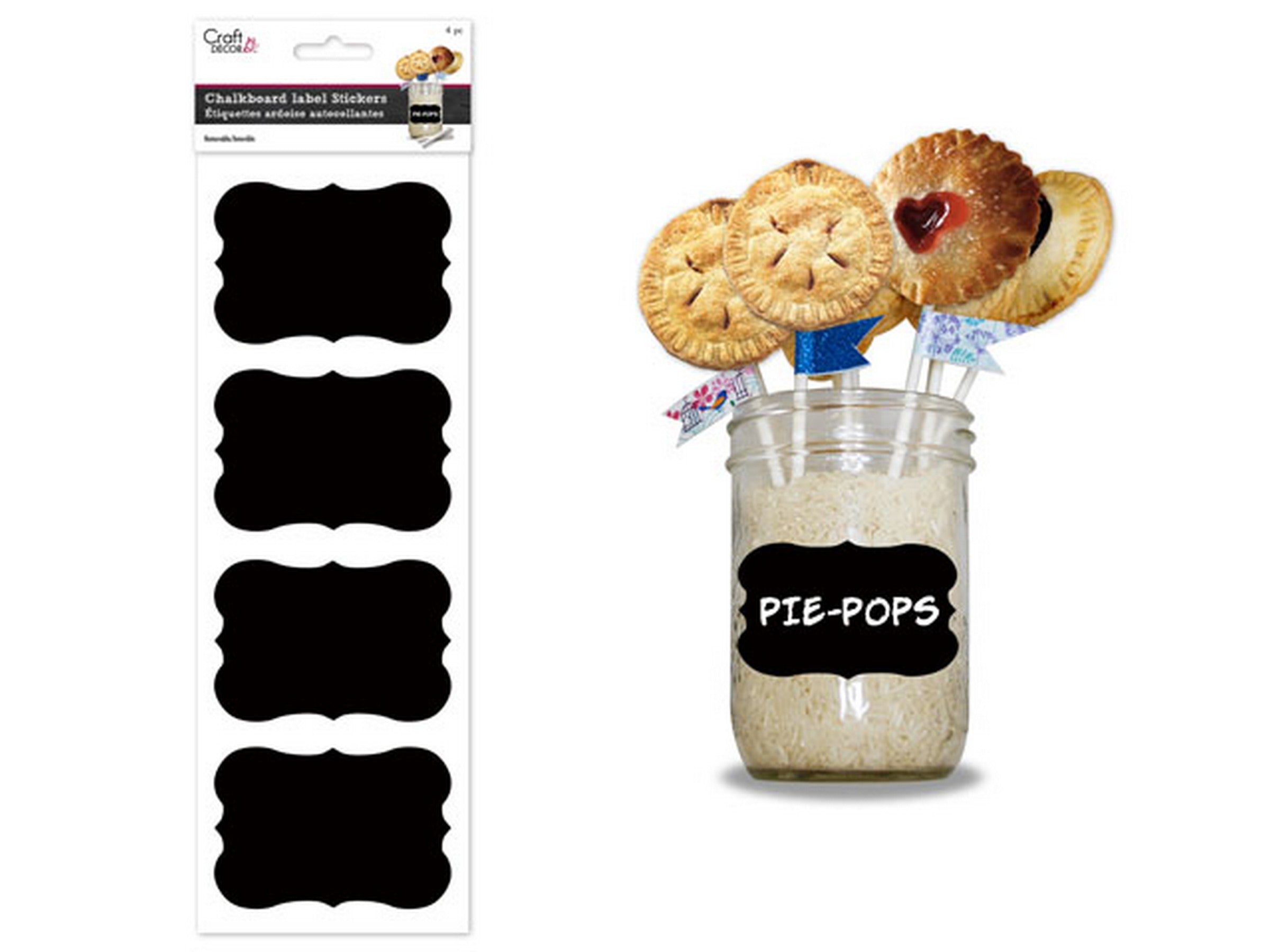 Craft Décor 4 Chalkboard Removable Label Stickers - Black 3.6x2.5in each