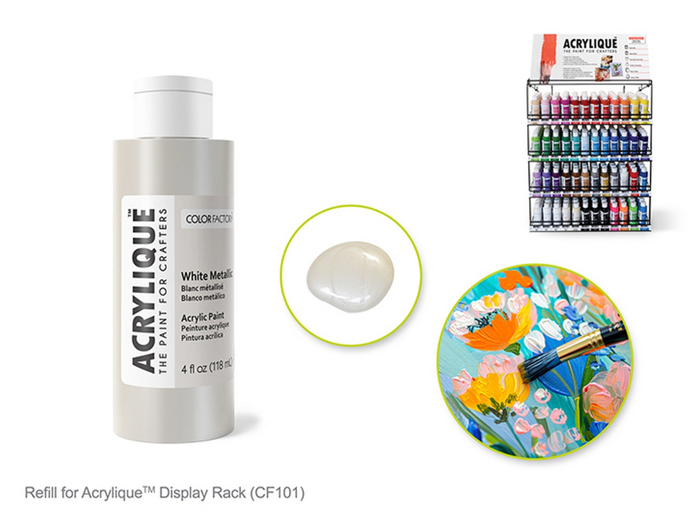 Color Factory Acrylic Paint White Metallic 4oz