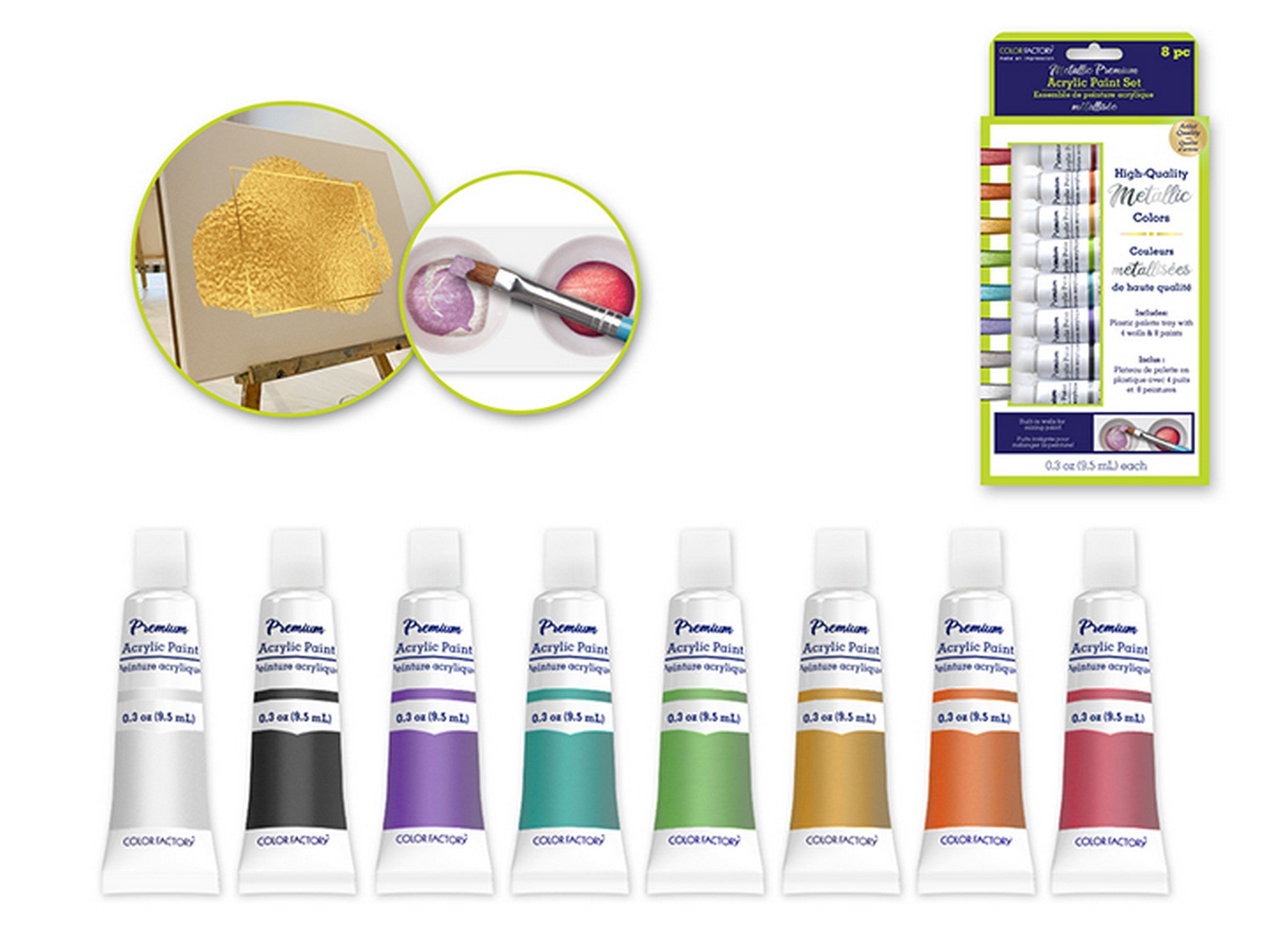 Color Factory 8pcs Premium Acrylic Paint Set Metallic 0.3oz each