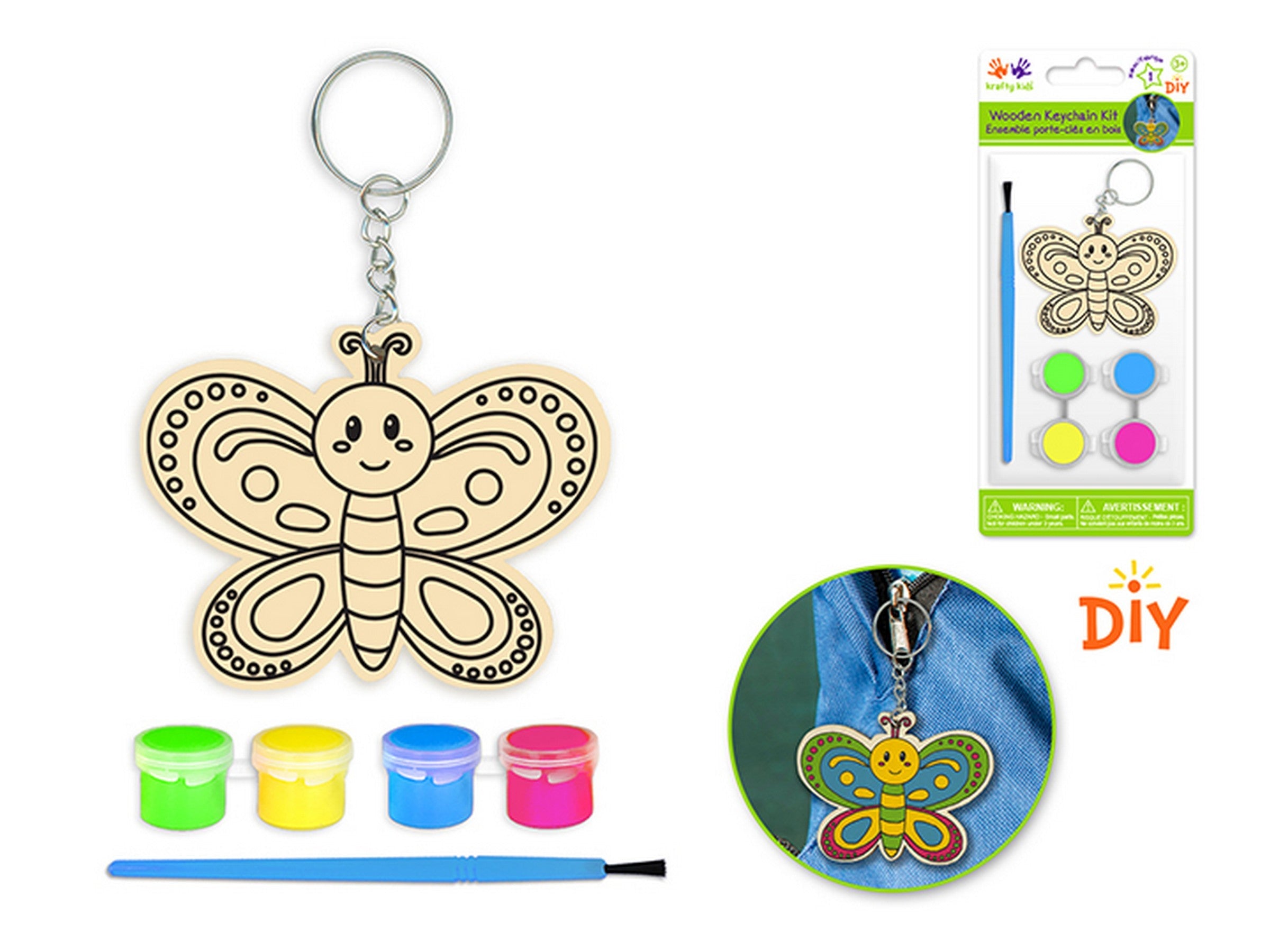 Krafty Kids DIY Wood Keychain Kit Butterfly - Brush and Paint Included 3.1x2.1in