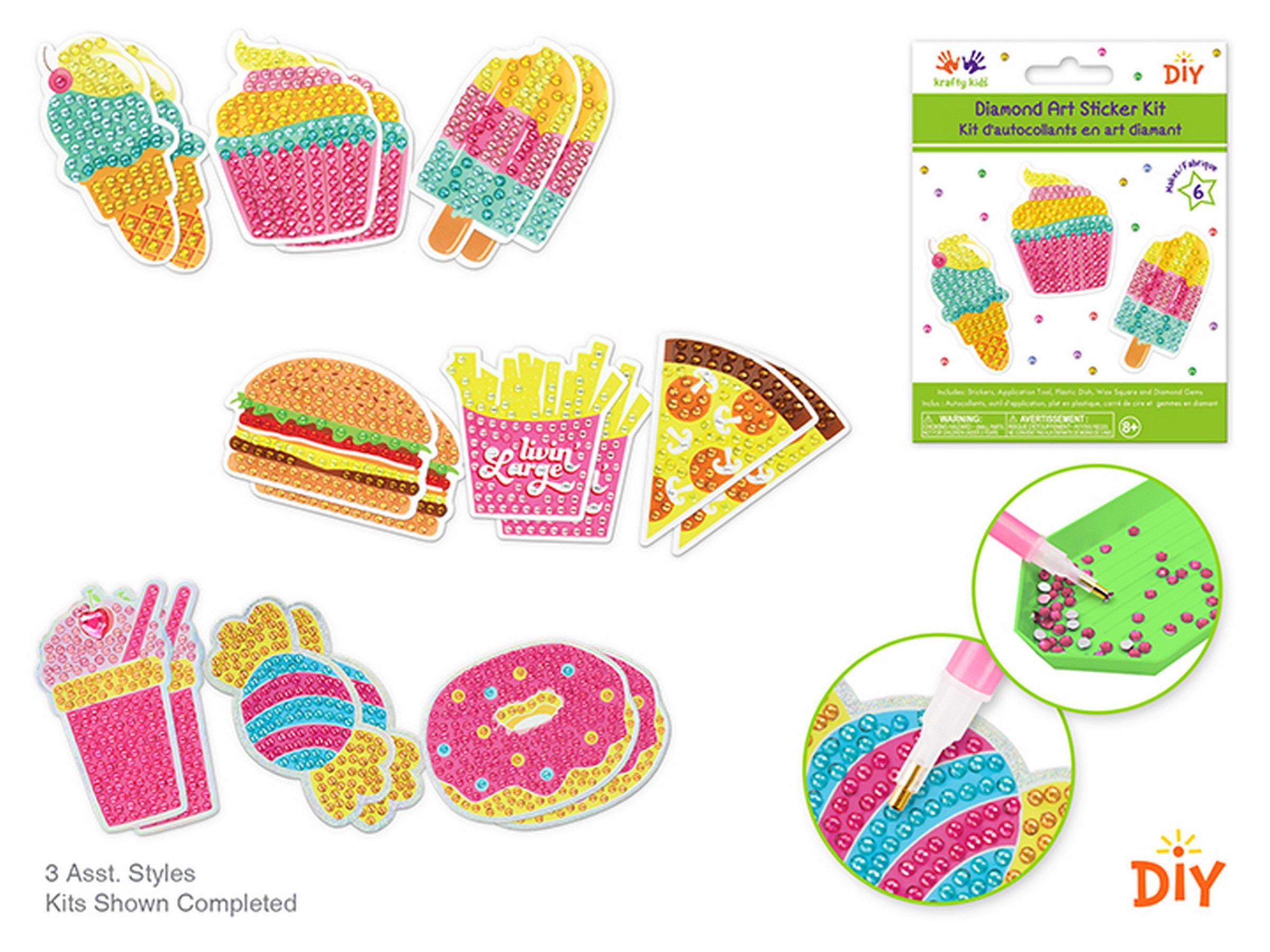 Krafty Kids Diamond Art Stickers with Gems and Tools - Treats - Makes 6    VRT