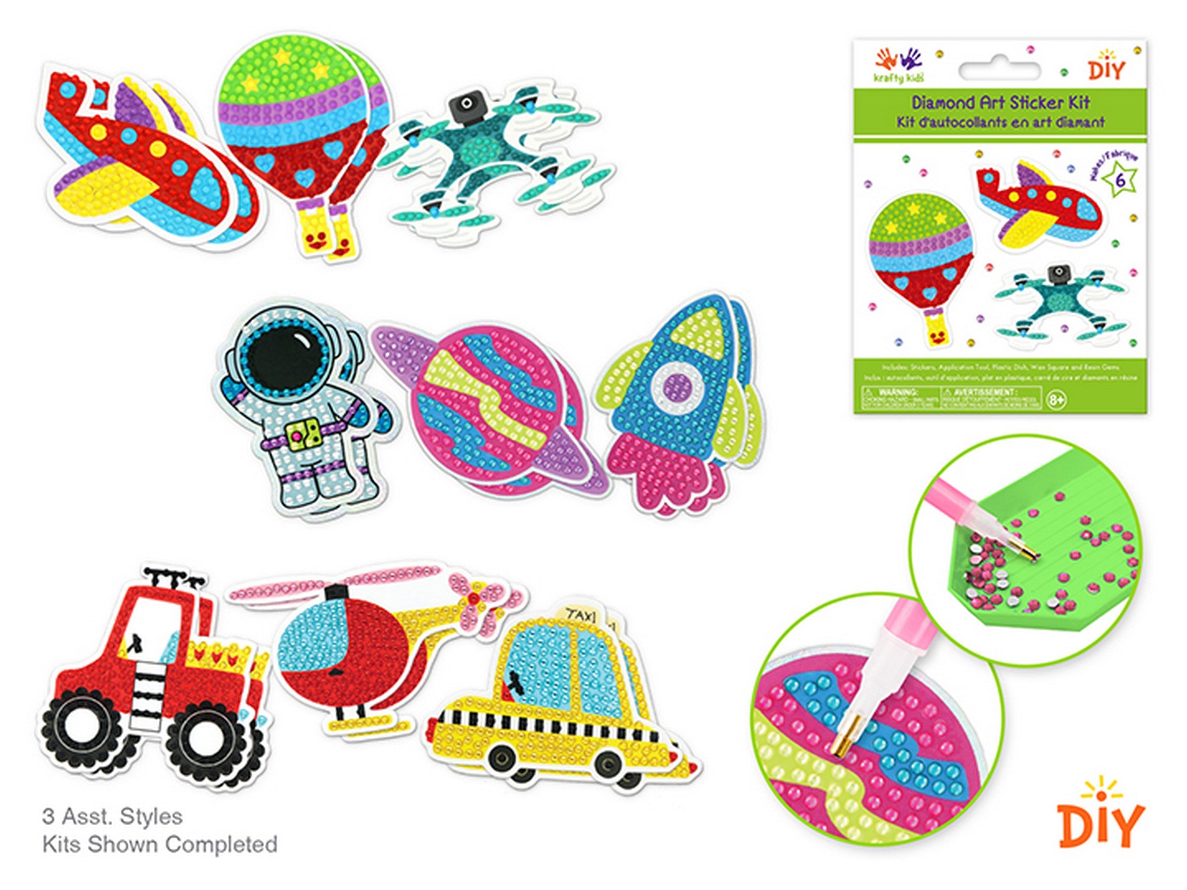 Krafty Kids Diamond Art Stickers with Gems and Tools - Getting Around - Makes 6    VRT