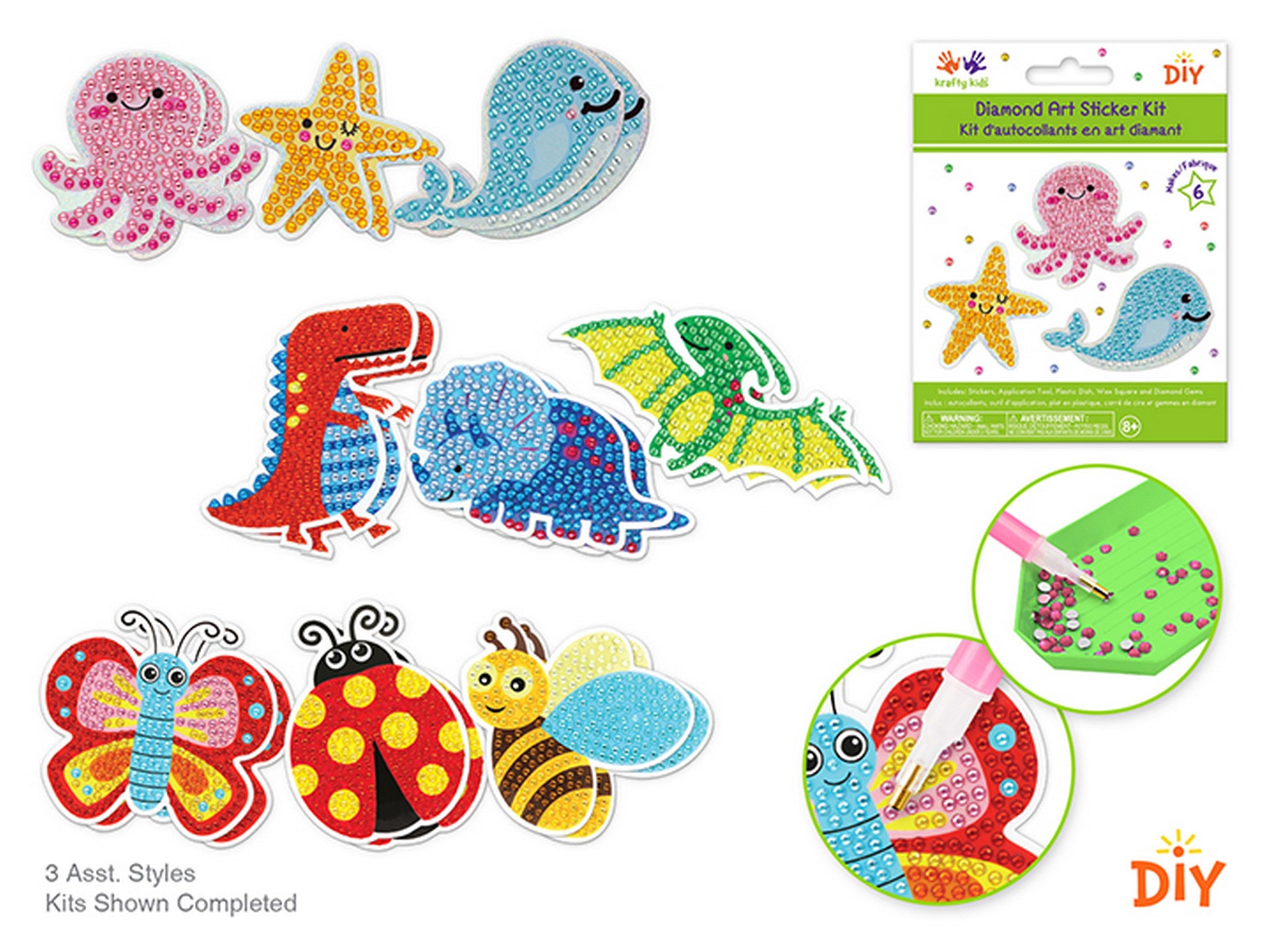 Krafty Kids Diamond Art Stickers with Gems and Tools - Creature Pals - Makes 6    VRT