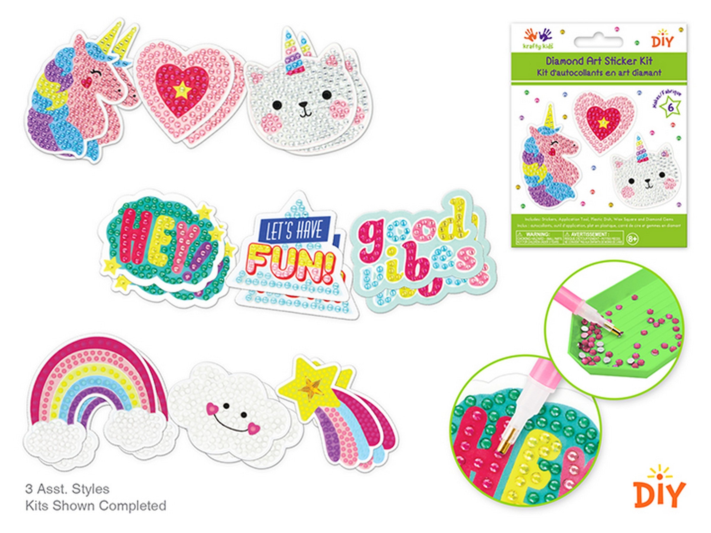 Krafty Kids Diamond Art Stickers with Gems and Tools - Cutesy - Makes 6    VRT