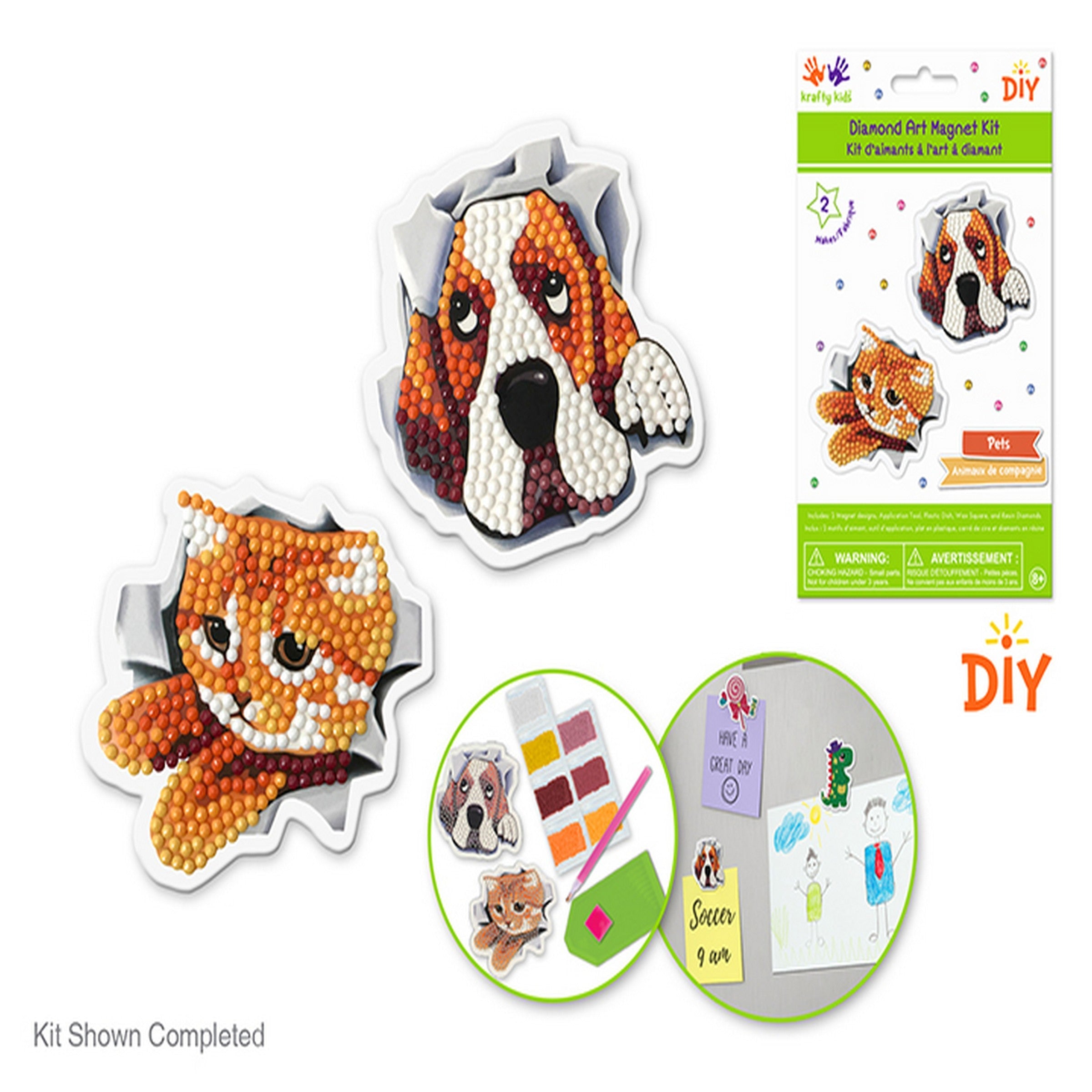 Krafty Kids 2pcs Diamond Painting Fridge Magnet Kit - Pets 2.75in each