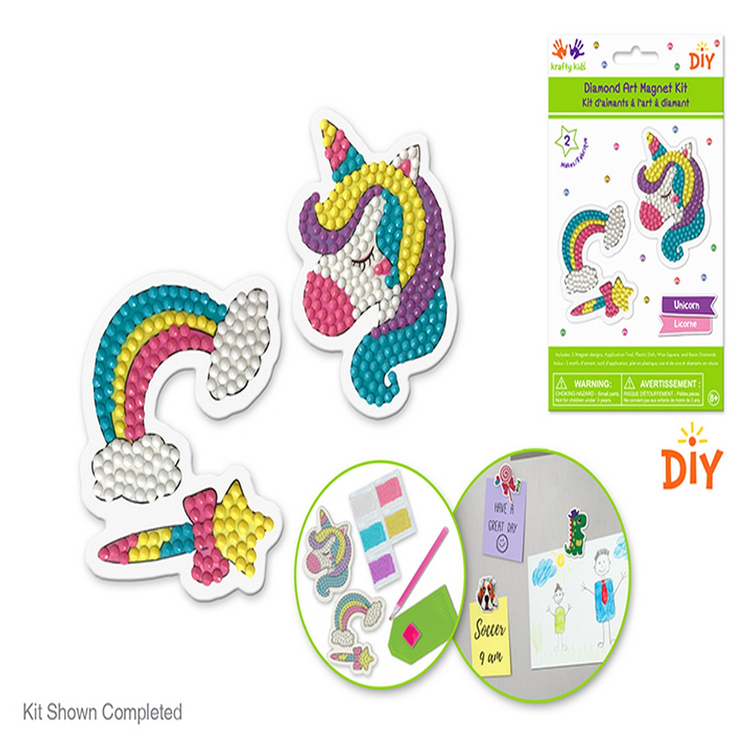 Krafty Kids 2pcs Diamond Painting Fridge Magnet Kit - Unicorn 2.75in each