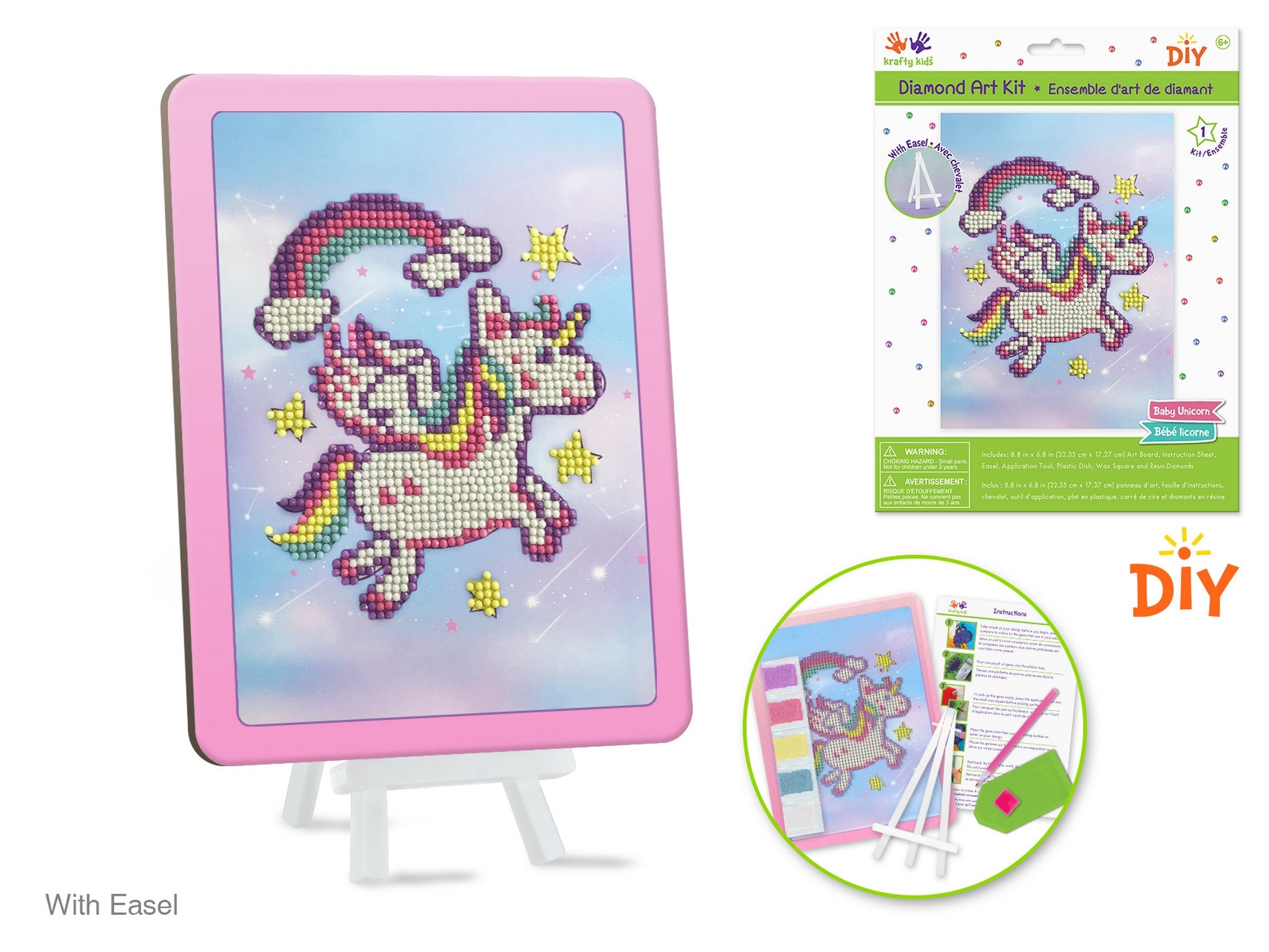 Krafty Kids Diamond Painting Kit with Easel Baby Unicorn 8.8x6.8in