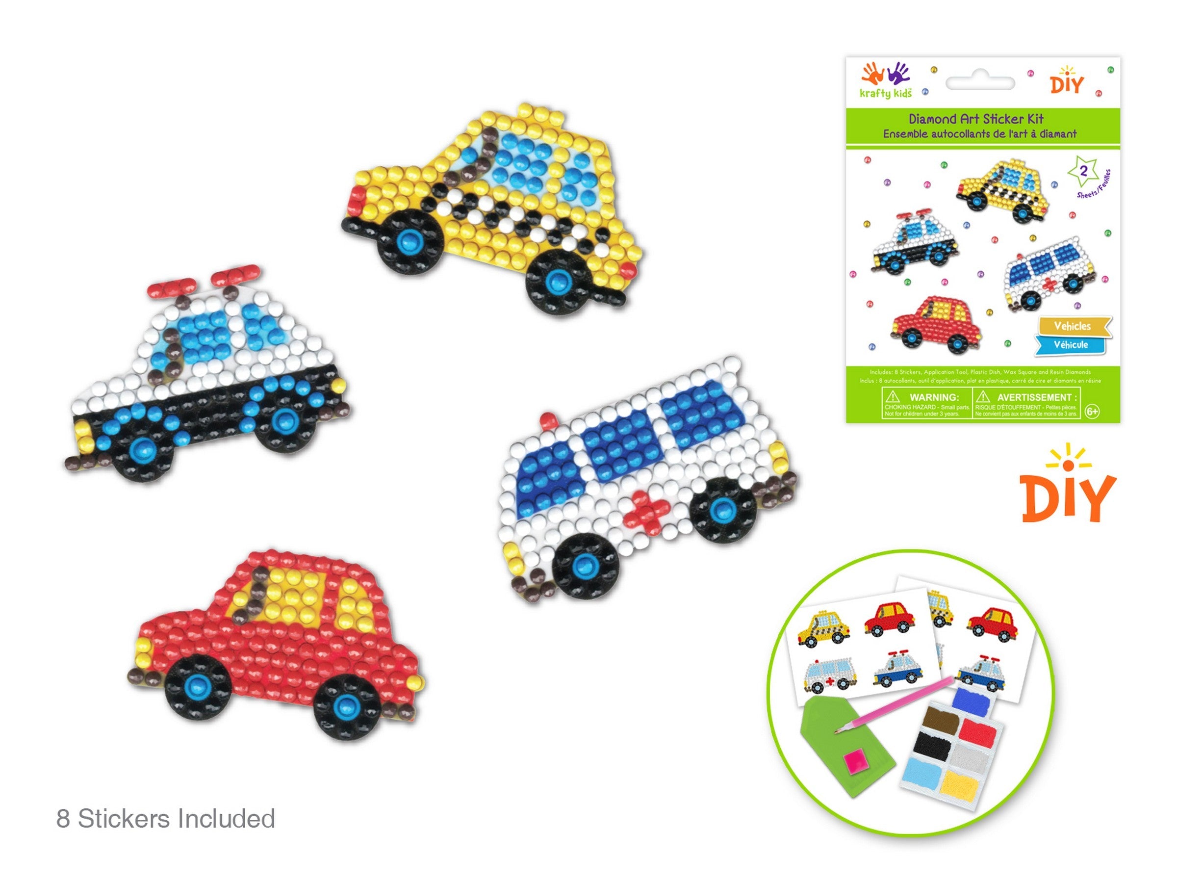 Krafty Kids 2 Sheets Diamond Art Stickers Vehicules 4x6in sheet