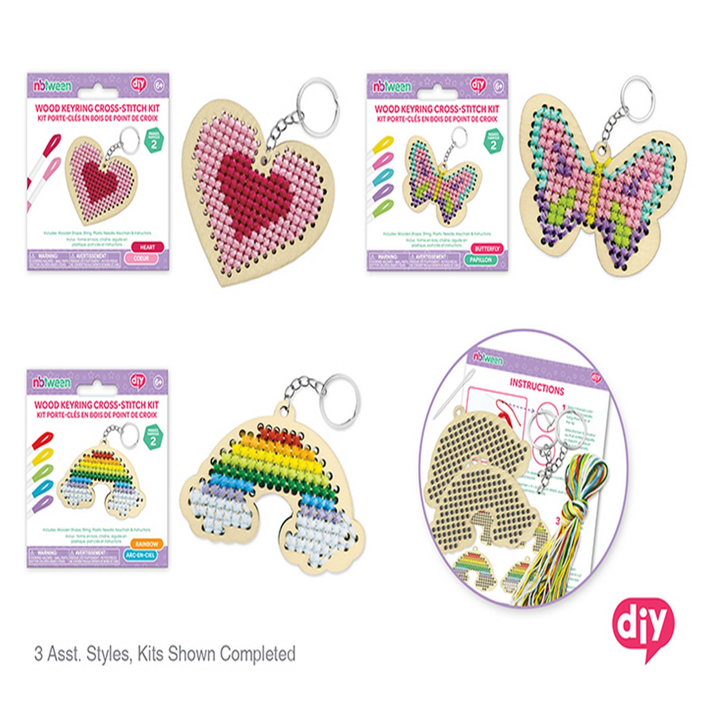 Krafty Kids DIY Wood Keyring Cross-stitch Kit - Makes 2 Age 6+  2.2x3.1in VRT 
