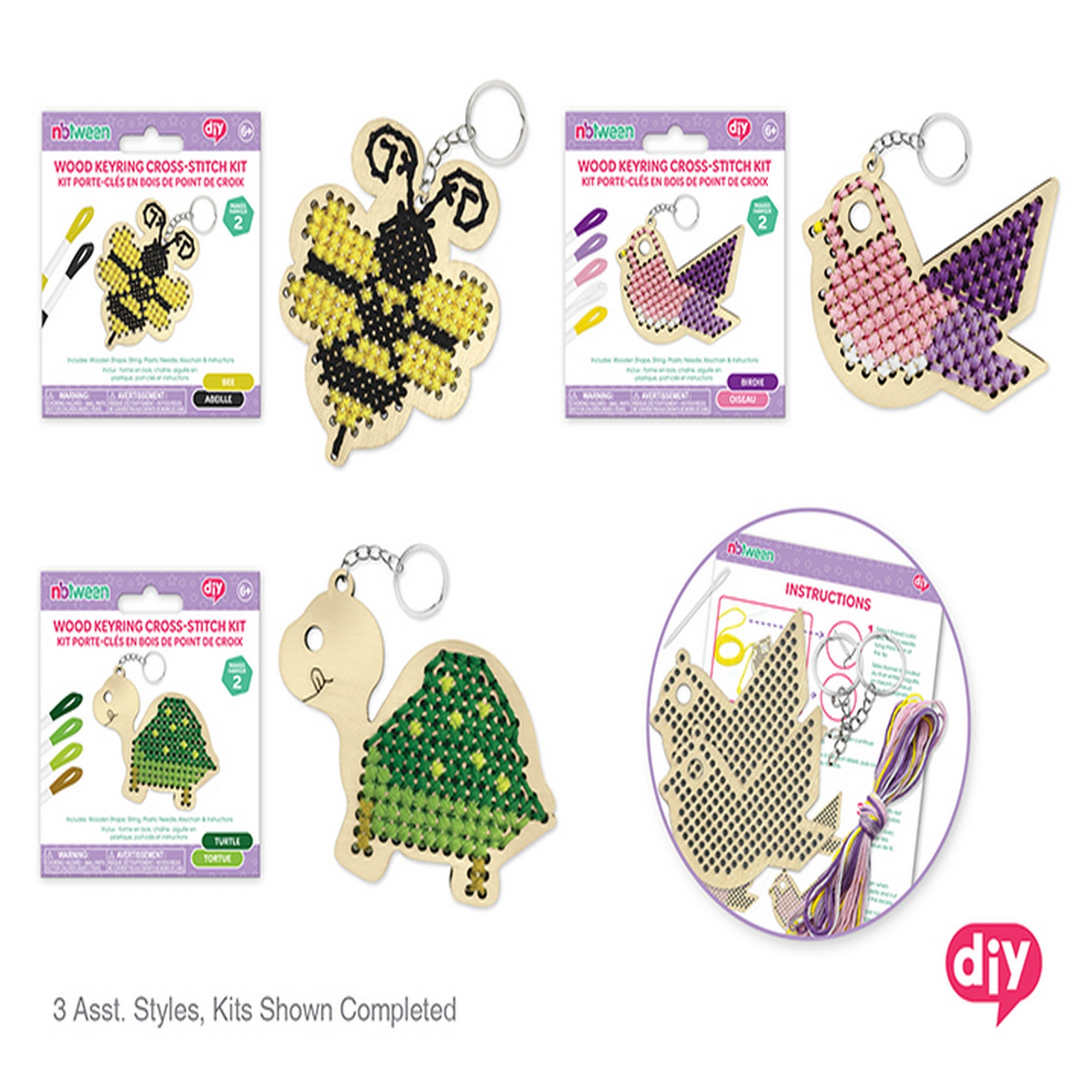 Krafty Kids DIY Wood Keyring Cross-stitch Kit - Makes 2 Age 6+  3.1x2.75in VRT 