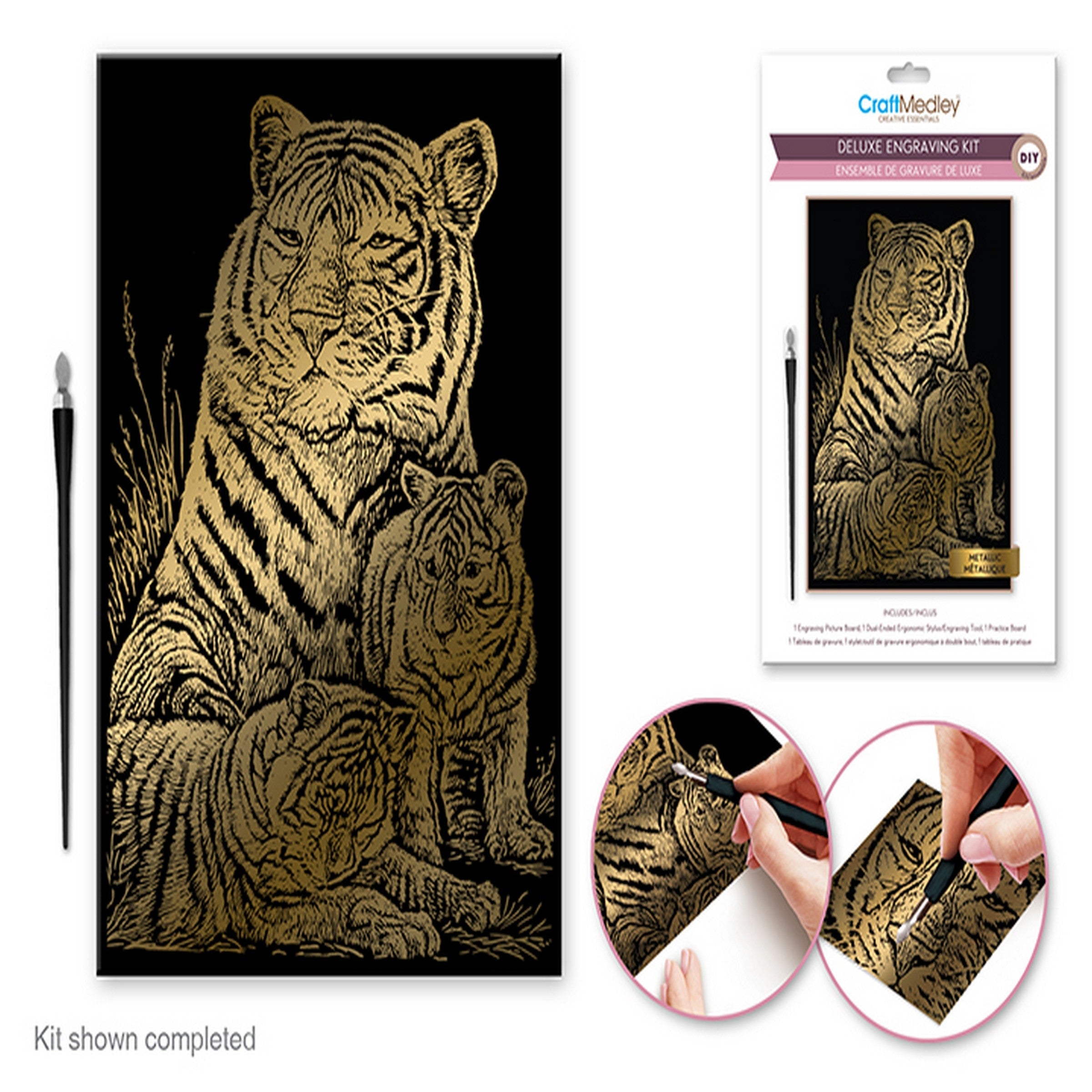 Craft Medley Deluxe Metallic Gold Engraving Art Kit - Tigers 8x11.5in 