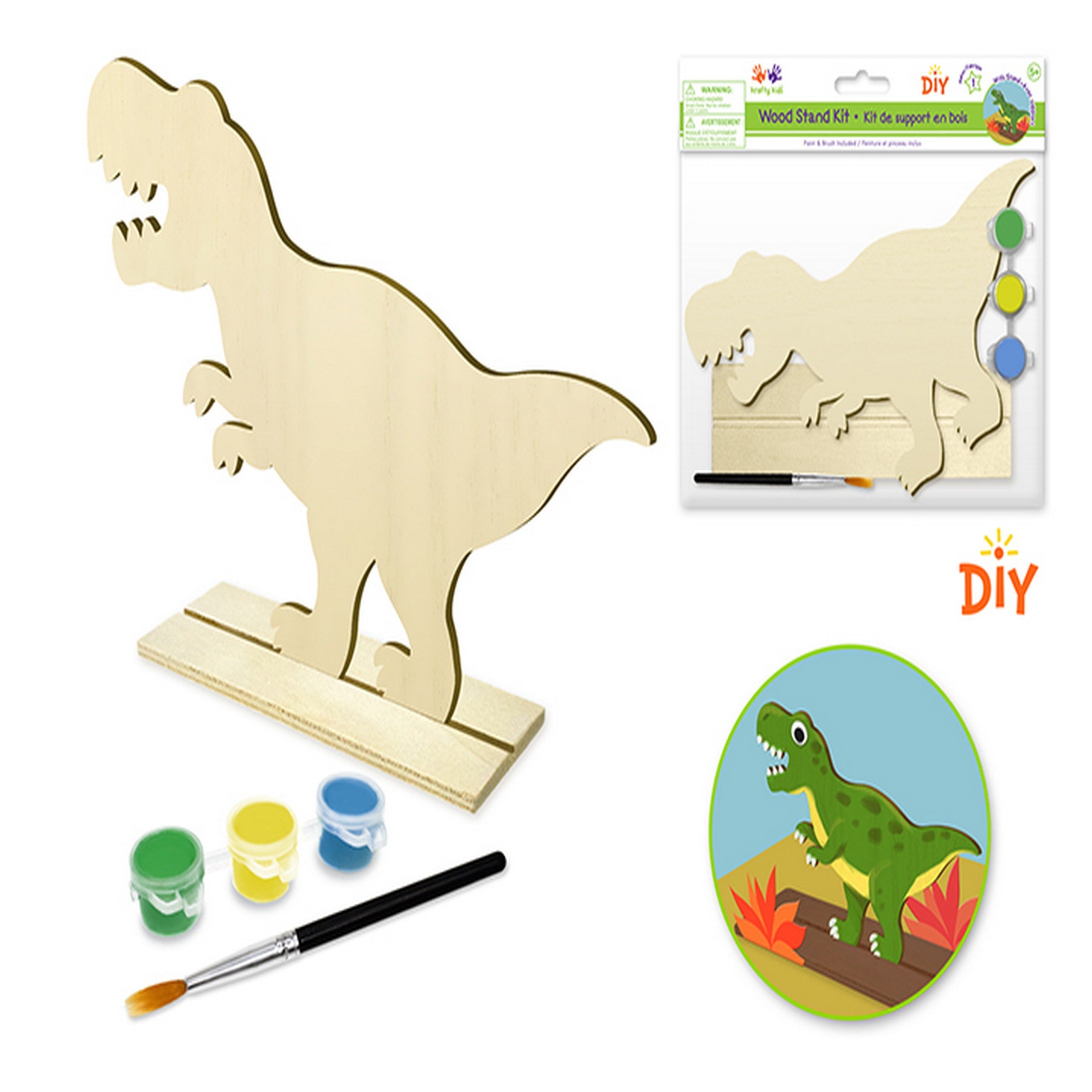 Krafty Kids Wood Stand-Up with Paint and Brush - T-Rex 7x6in