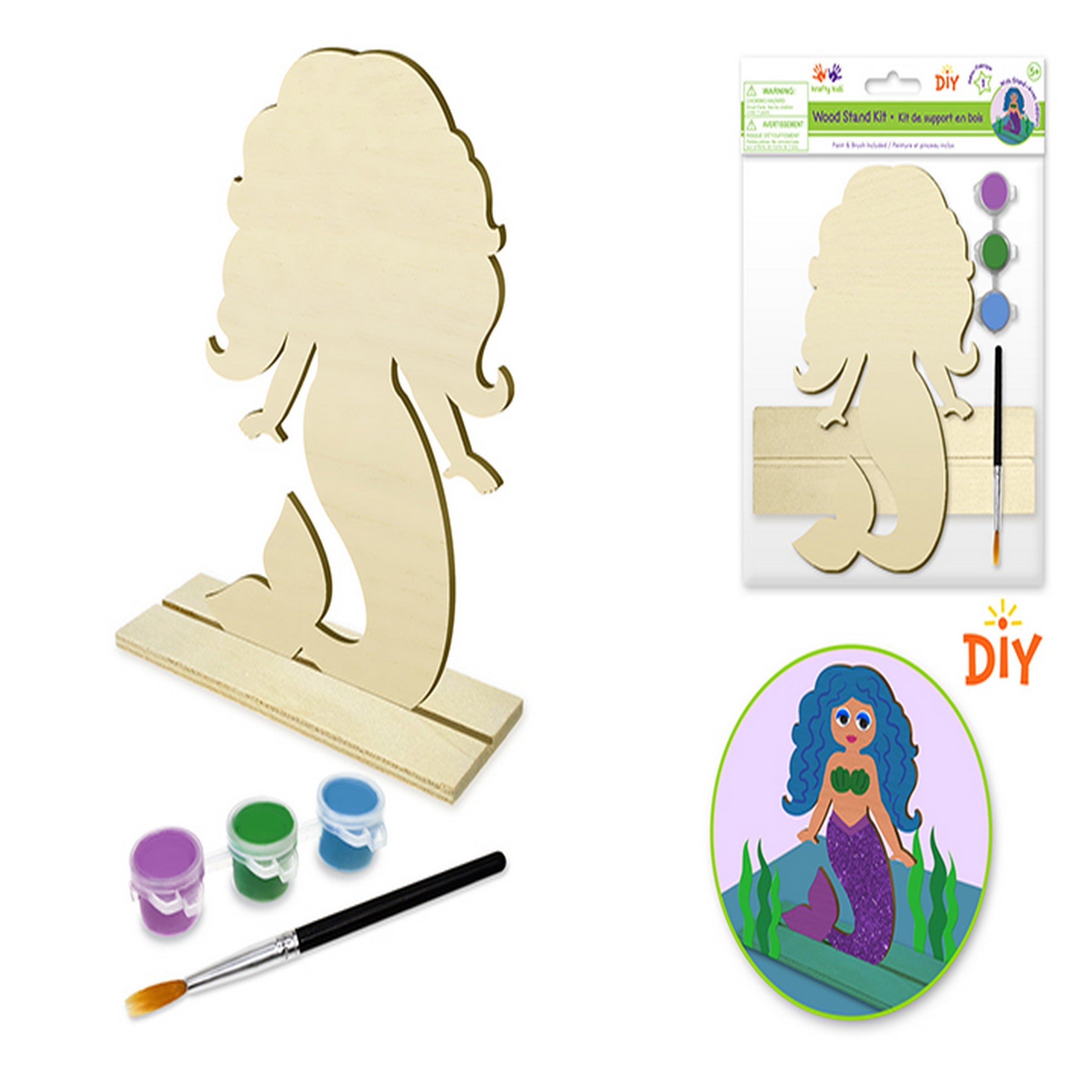 Krafty Kids Wood Stand-Up with Paint and Brush - Mermaid 7x6in