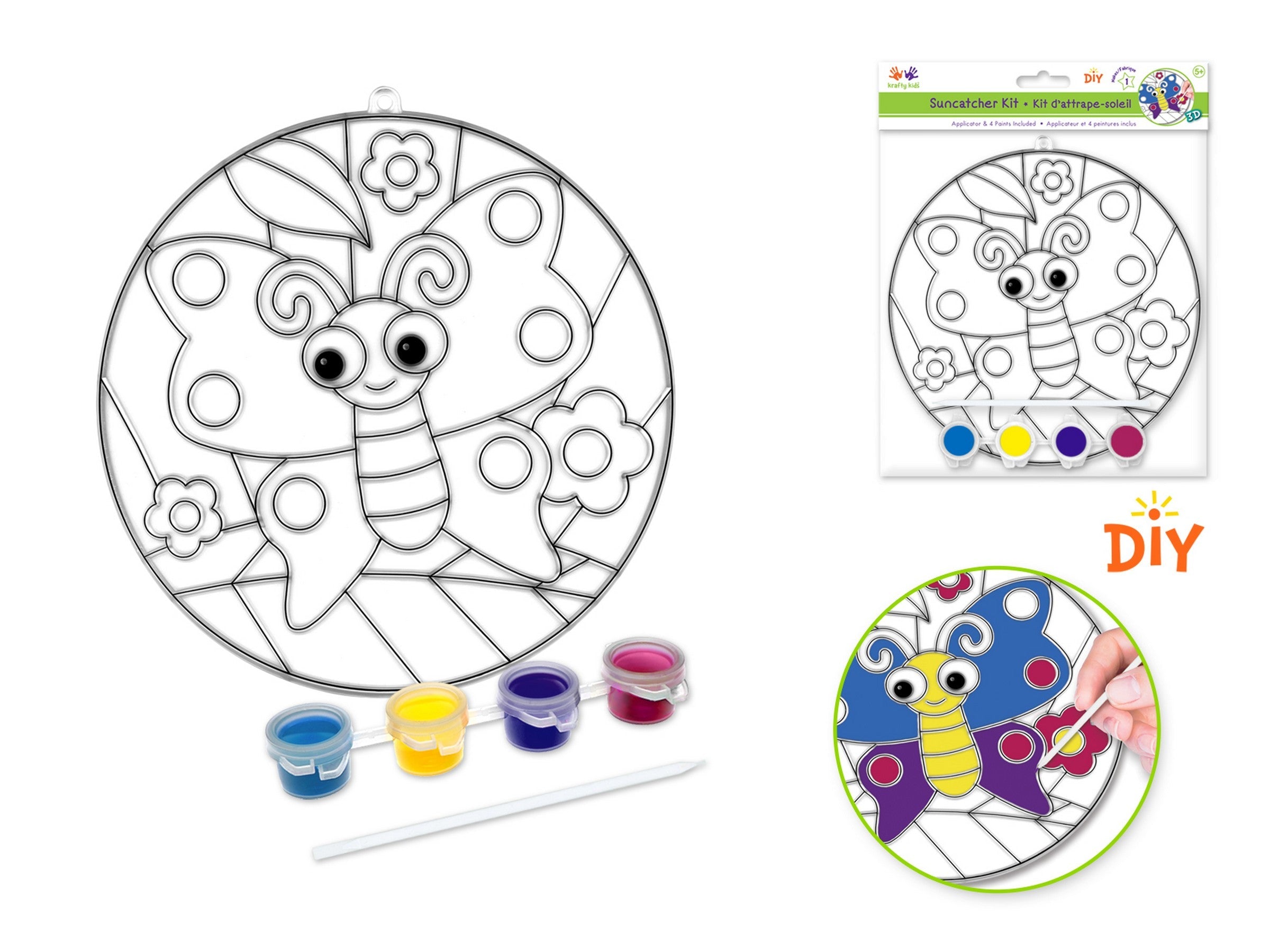 Krafty Kids 3D DIY Suncatcher Kit with Applicator and 4 Paint Pots - Butterfly 6.8in
