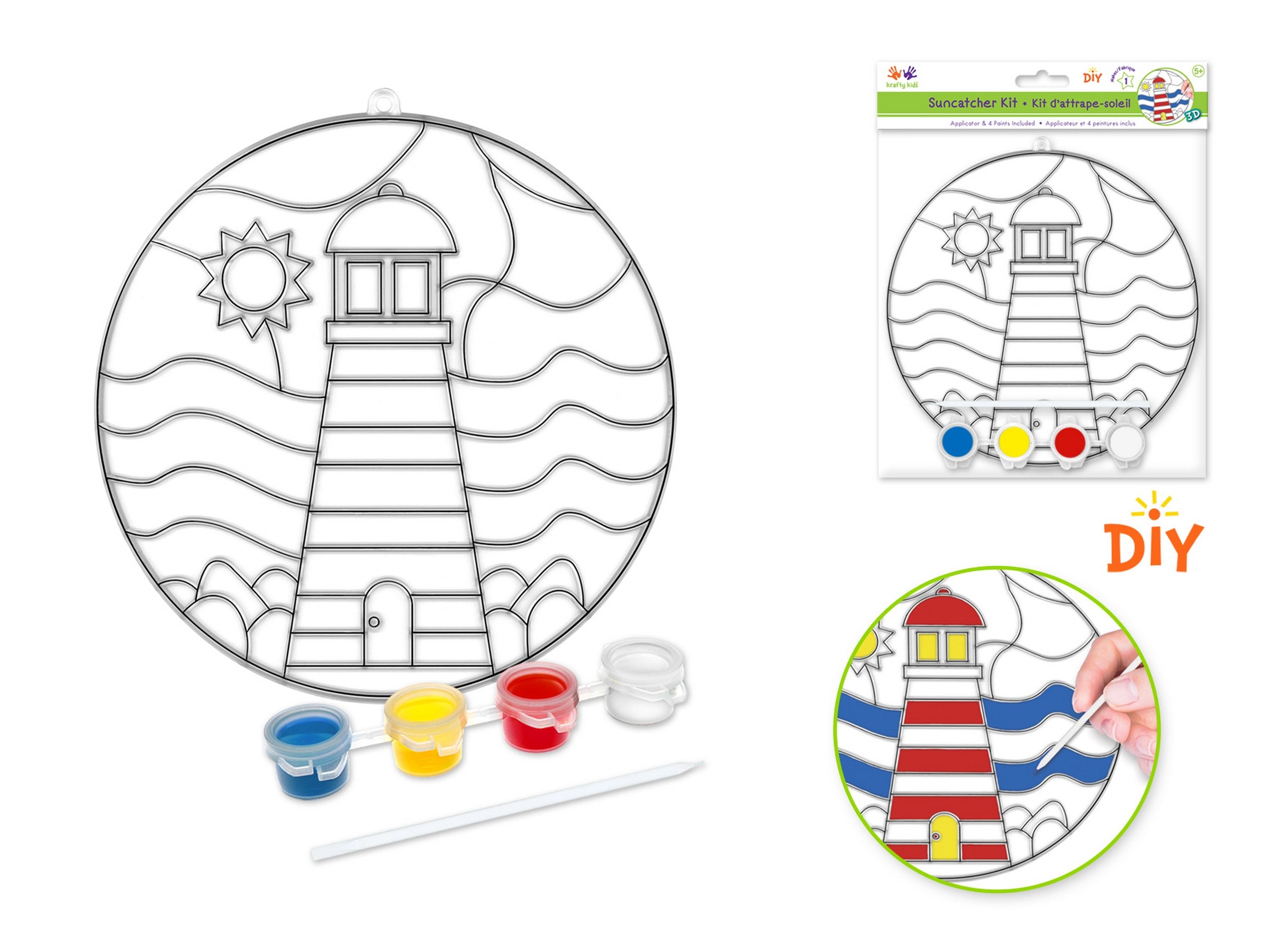 Krafty Kids 3D DIY Suncatcher Kit with Applicator and 4 Paint Pots - Lighthouse 6.8in